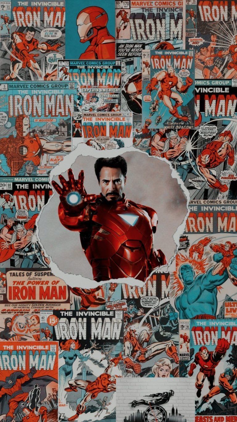 Iron man collage iPhone wallpaper by<ref> Phone Wallpapers</ref><box>(3,3),(996,997)</box> - Marvel, Avengers