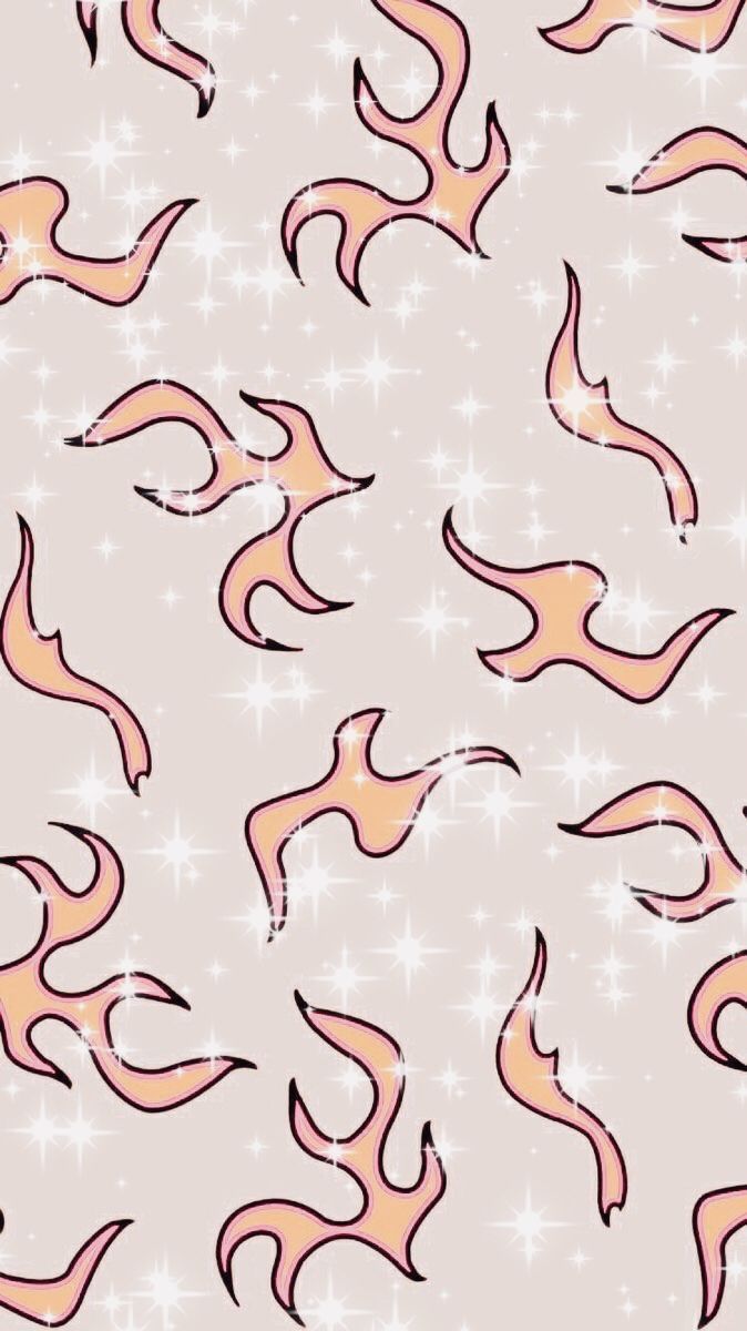 A pattern of flames and stars on white background - Fire, flames, bling
