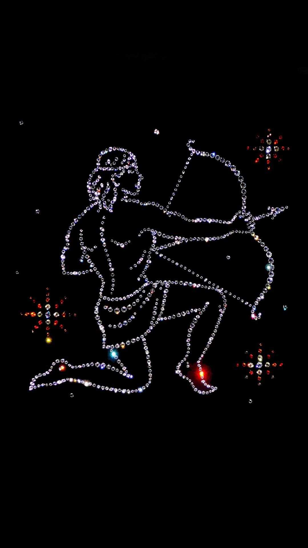 The silhouette of a person holding a bow and arrow, surrounded by stars. - Constellation, Sagittarius