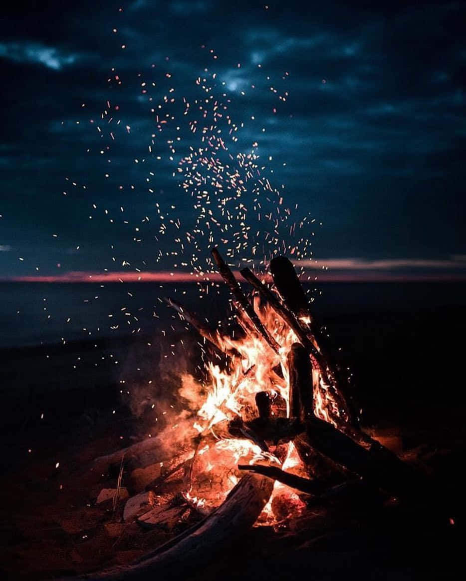 A fire on the beach at night - Fire