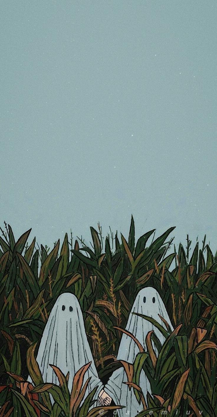 A couple of ghost are sitting in the grass - Art