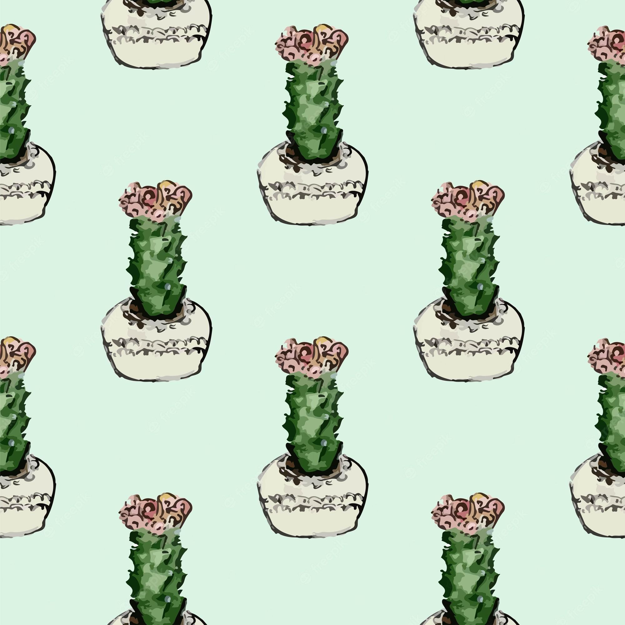 Seamless pattern with cactus on a green background - Cactus