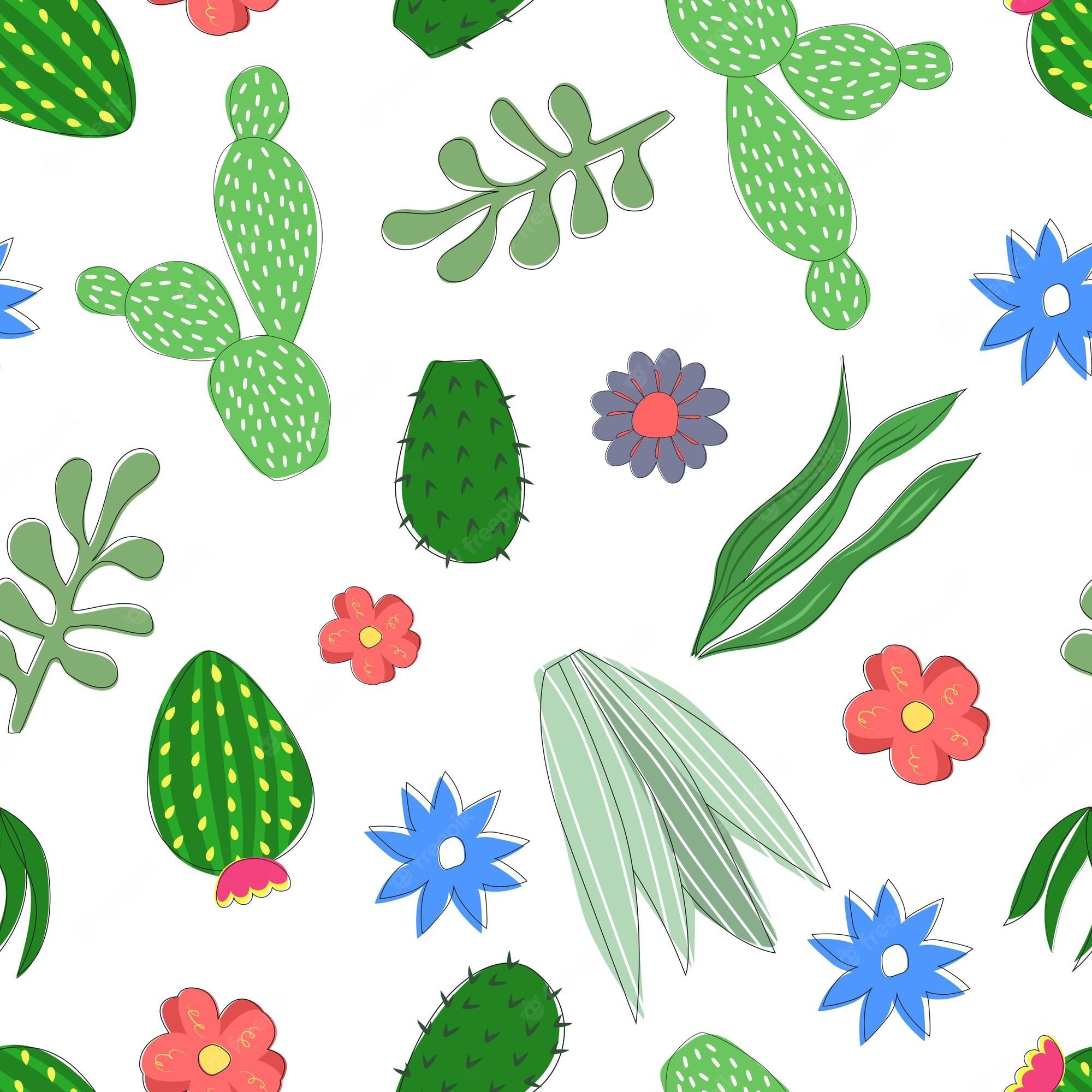 A pattern of cactus and flowers - Cactus