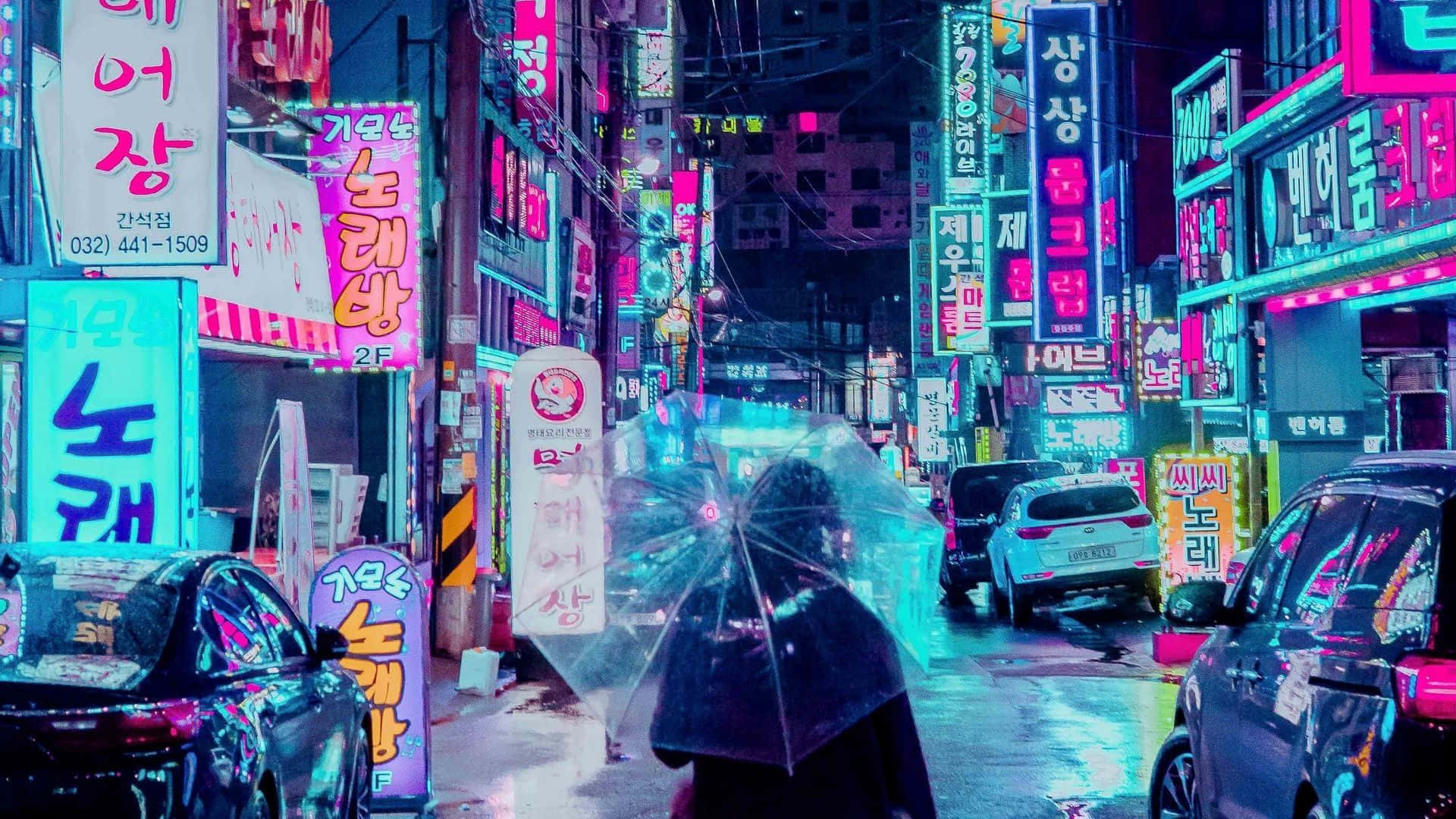 A woman walks down an alley with neon lights - Tokyo