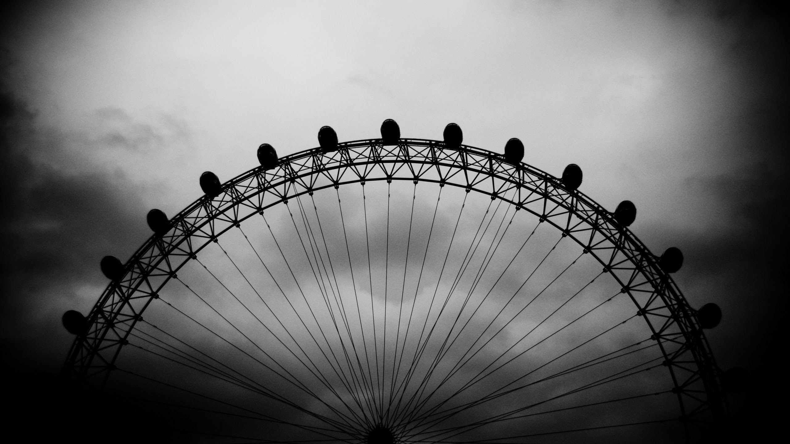 A black and white photo of the London Eye. - Gray, black and white, London, photography