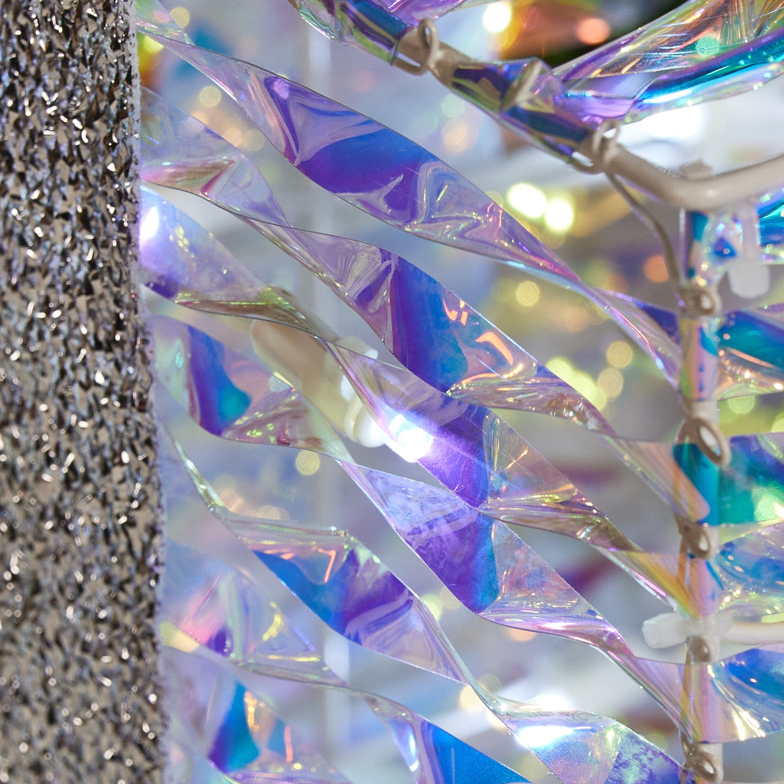 Close up of the silver and iridescent elements of the chandelier - Diamond