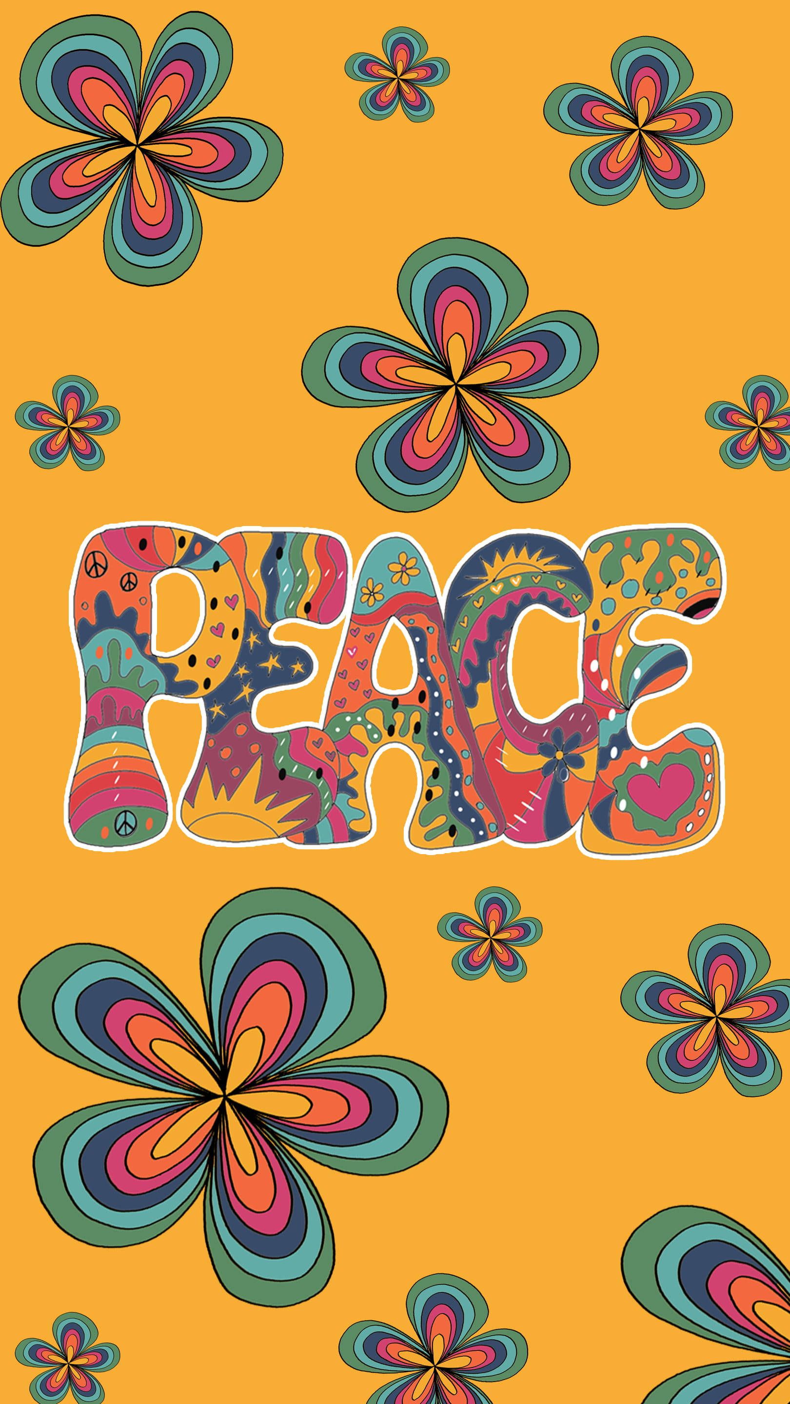 An orange background with the word peace written in the center. - Peace