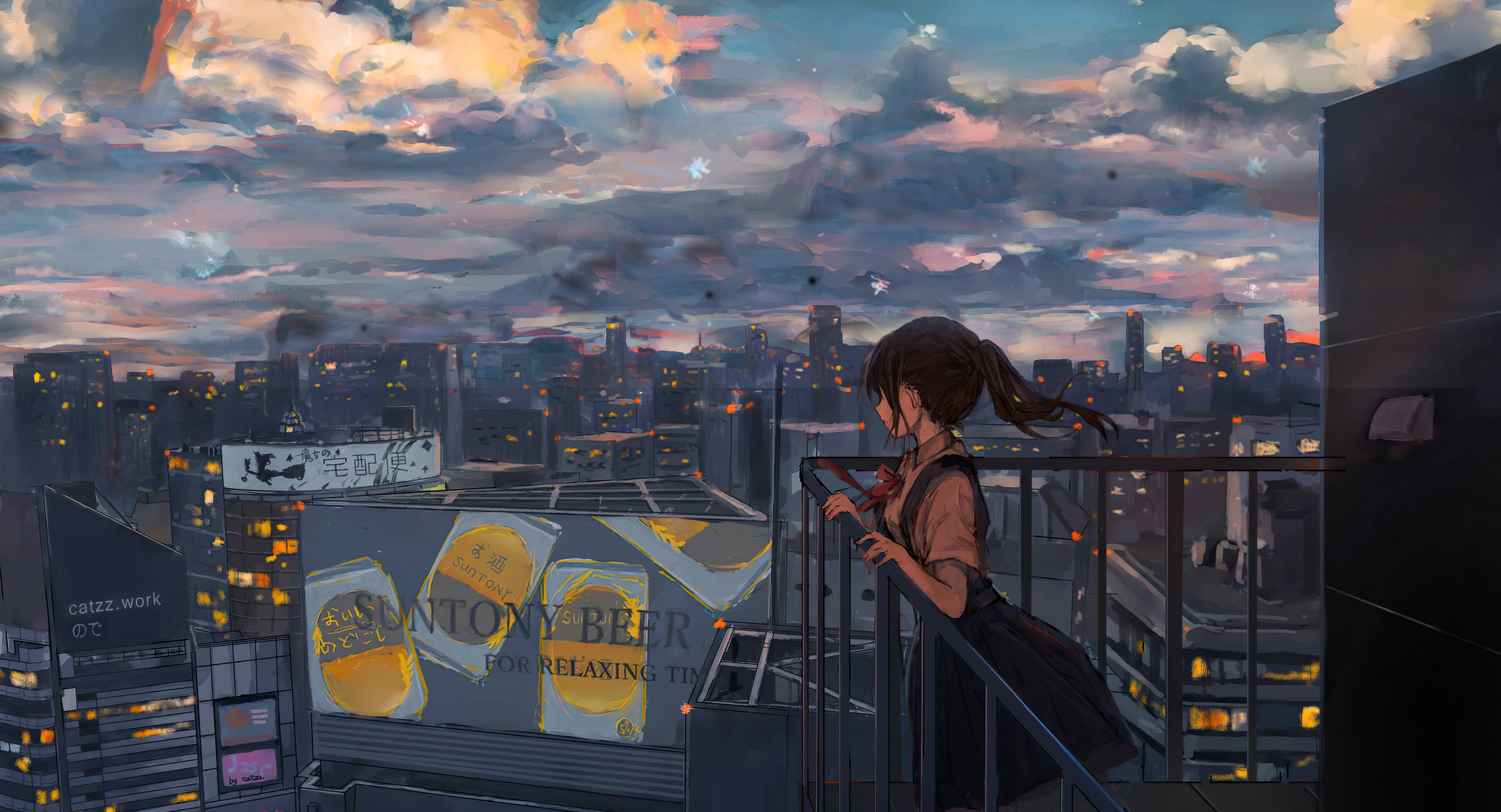 Cityscape Sky Anime Girl Peace Alone 4k, HD Anime, 4k Wallpaper, Image, Background, Photo and Picture