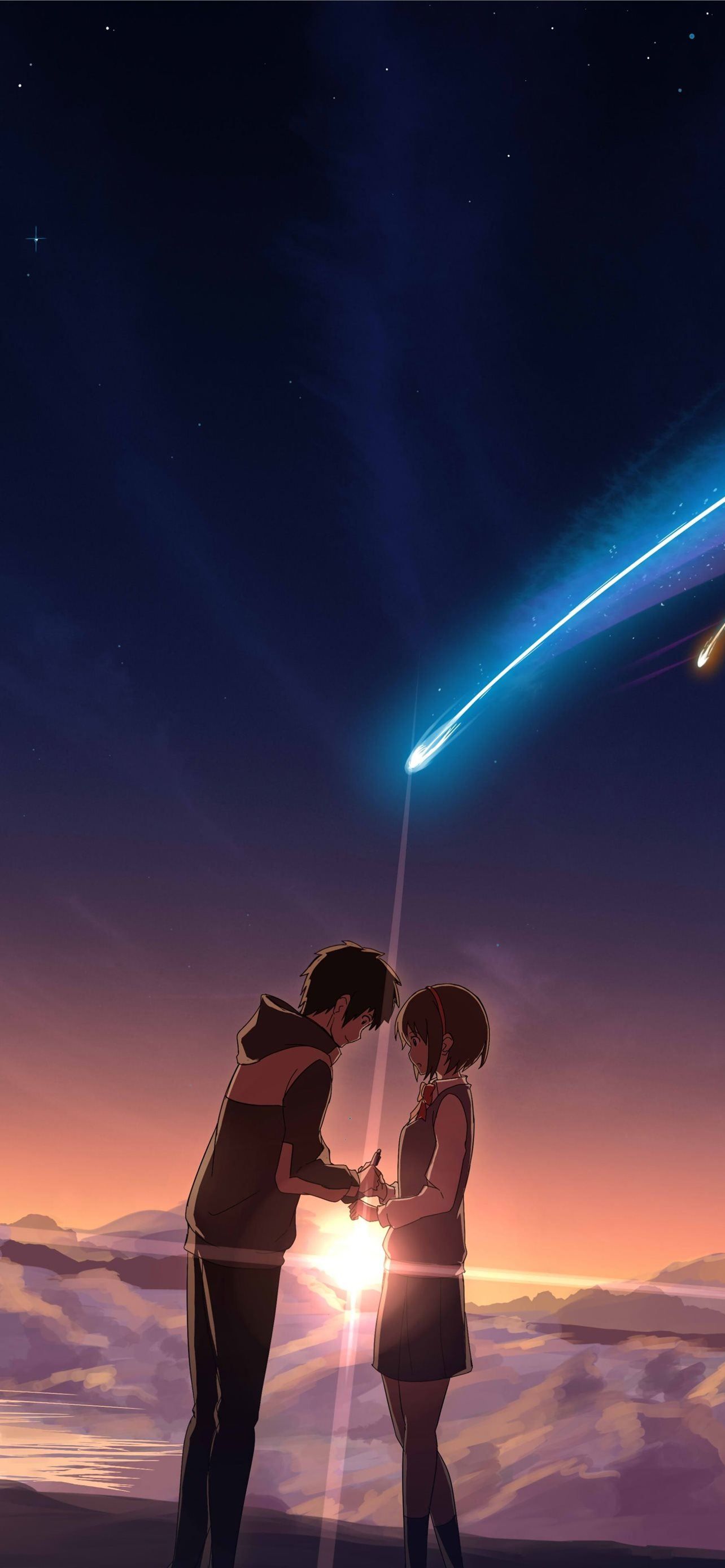 Anime couple holding hands under a shooting star - April