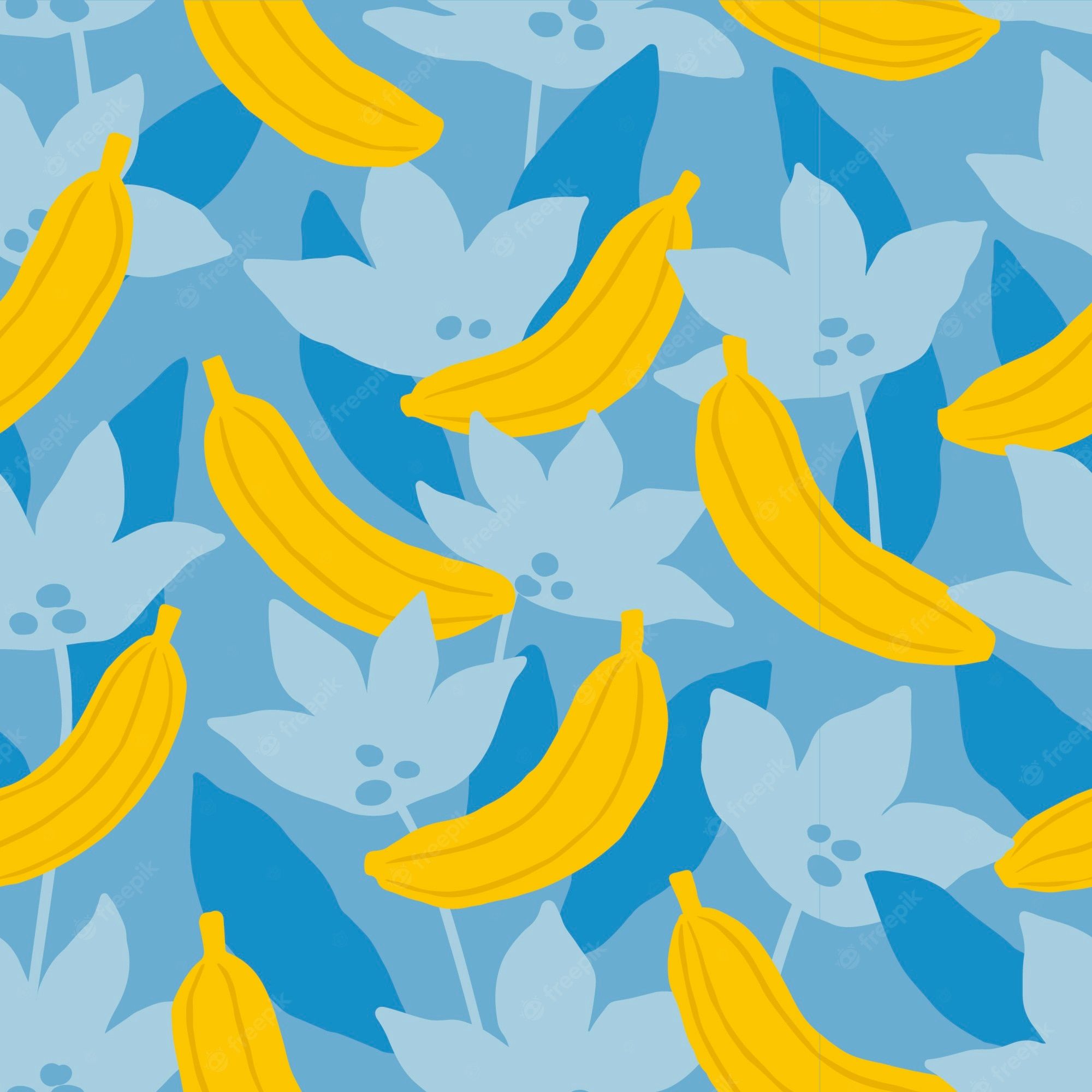 A pattern of yellow bananas on a blue background - Banana