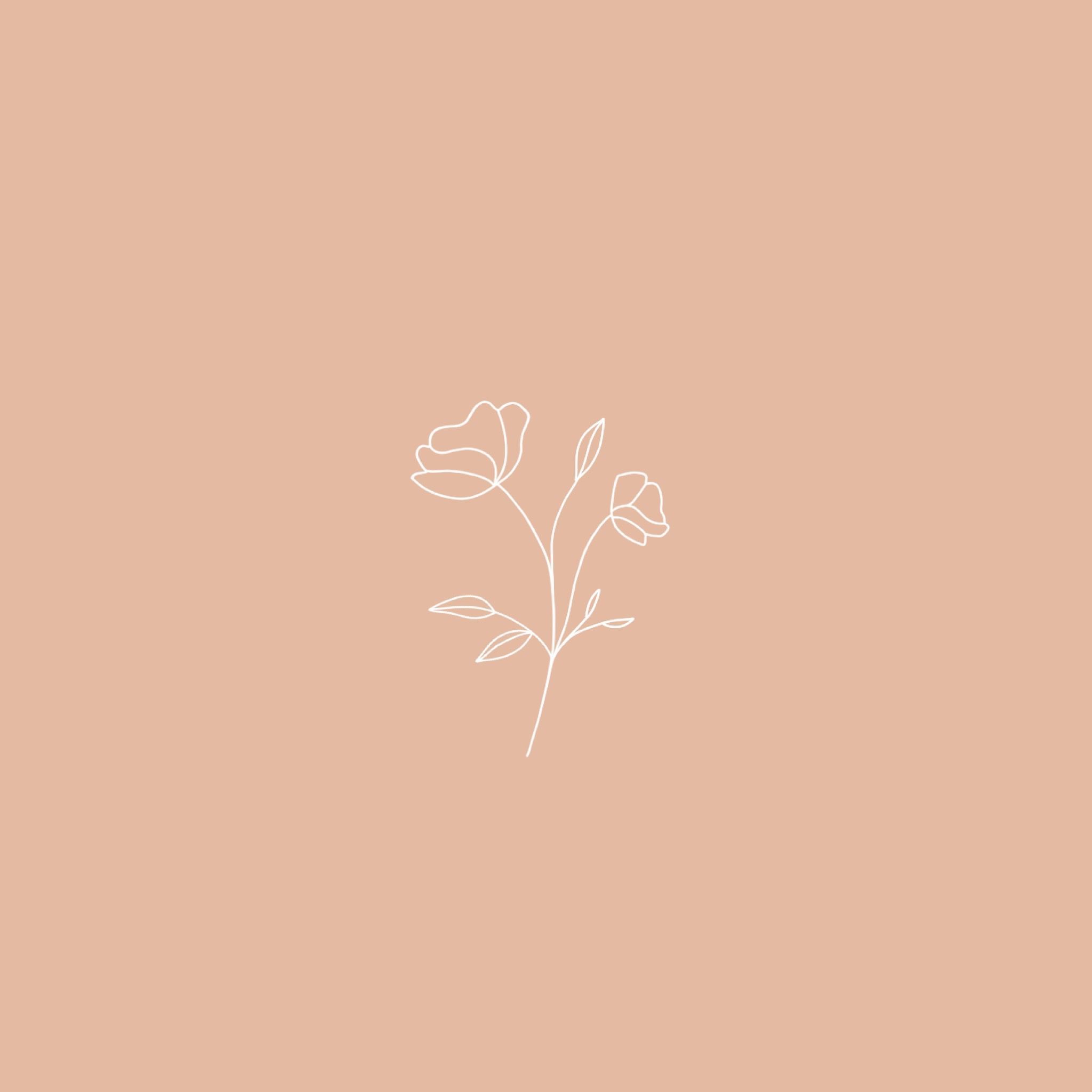 A simple flower logo on an orange background - Minimalist beige