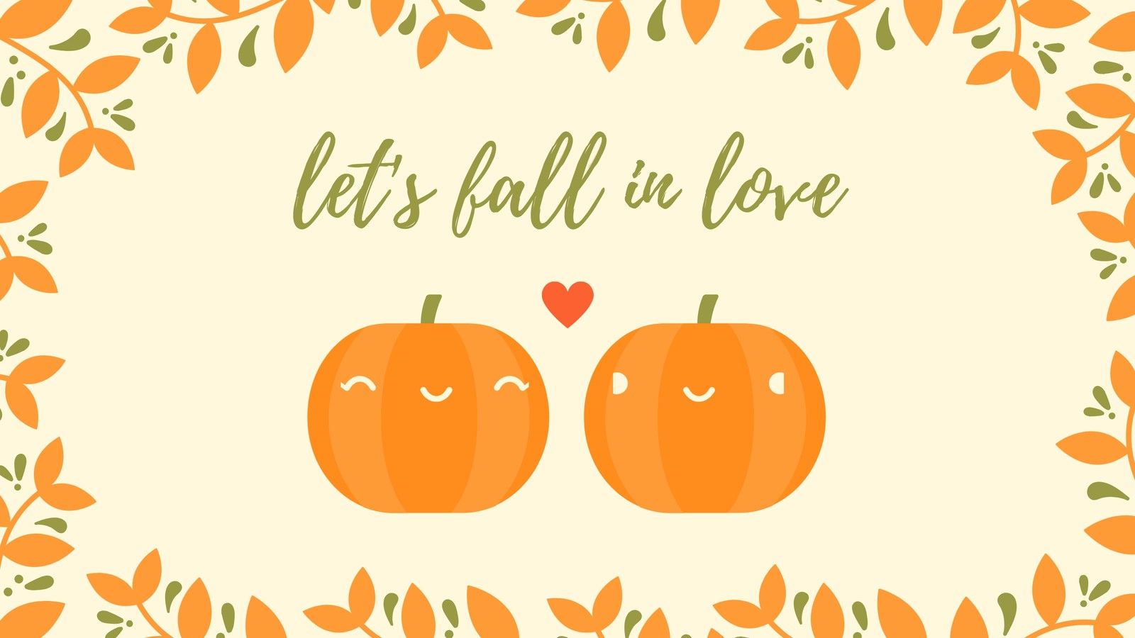 Two pumpkins with hearts and leaves in the background - Cute fall