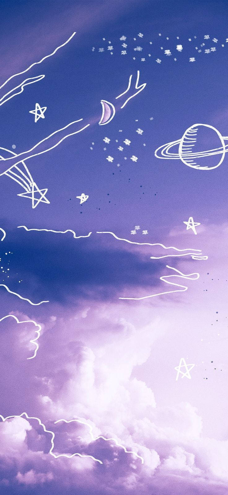 Aesthetic phone wallpaper of a purple sky with stars and clouds - Cute purple
