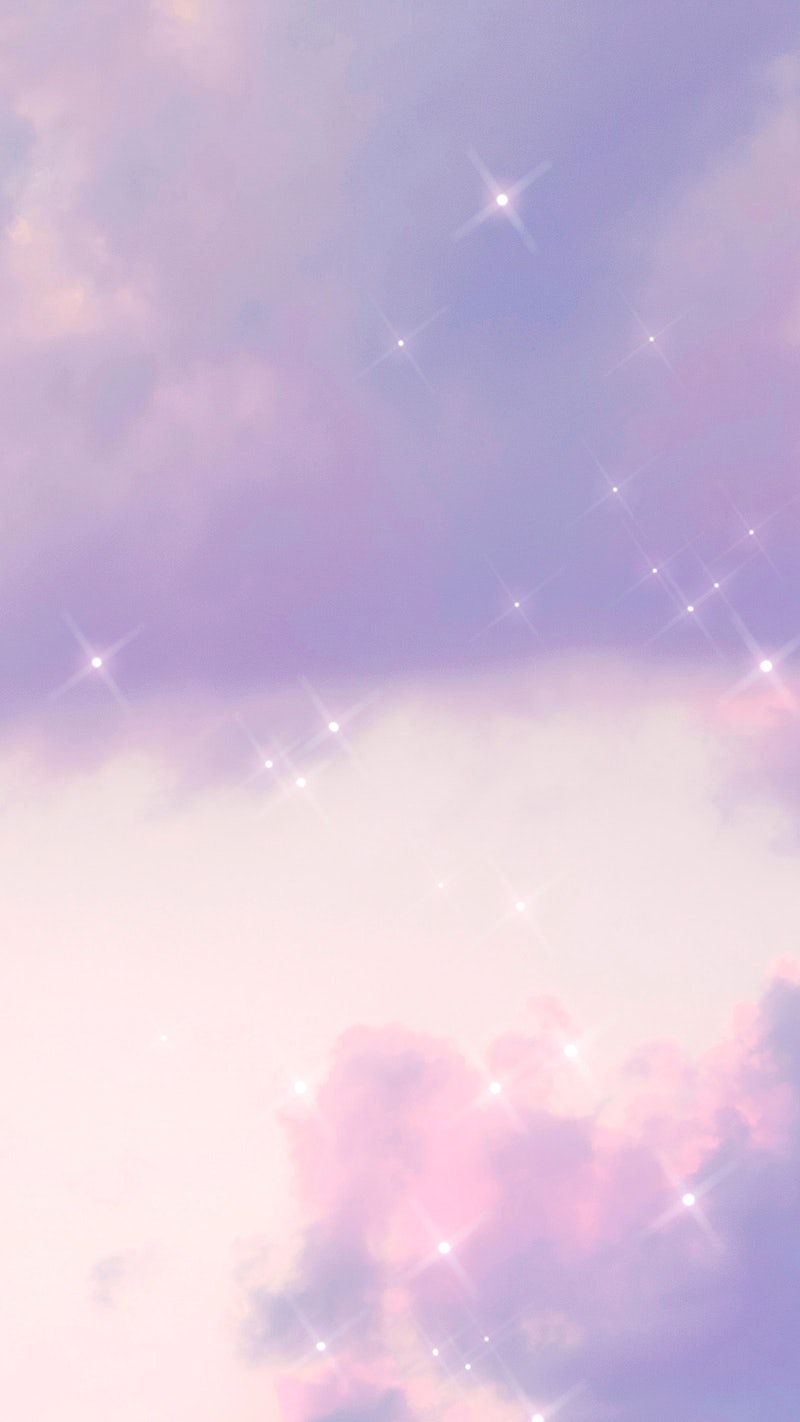 Aesthetic background of pink and purple clouds with stars - Cute purple