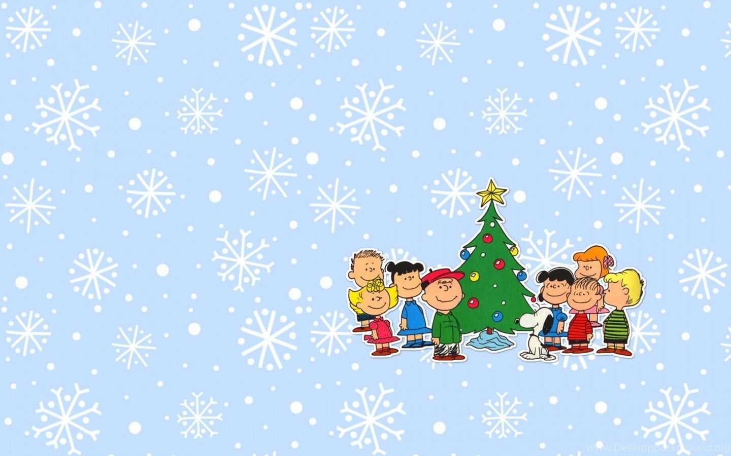 Charlie Brown Christmas wallpaper with Snoopy and the gang around the tree. - Cute Christmas