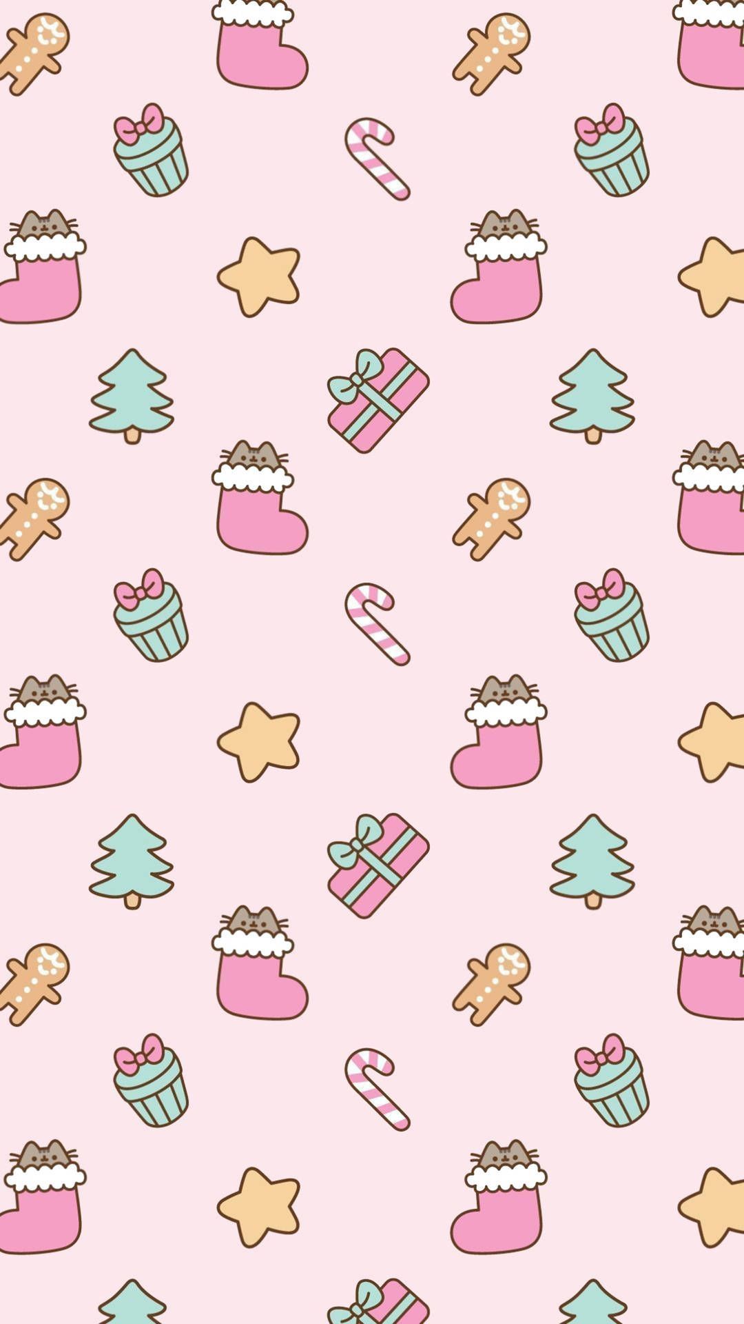 A pattern of christmas items on pink background - Cute Christmas