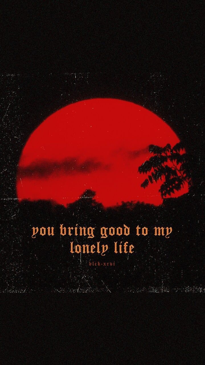 Aesthetic wallpaper with a red moon and the words 
