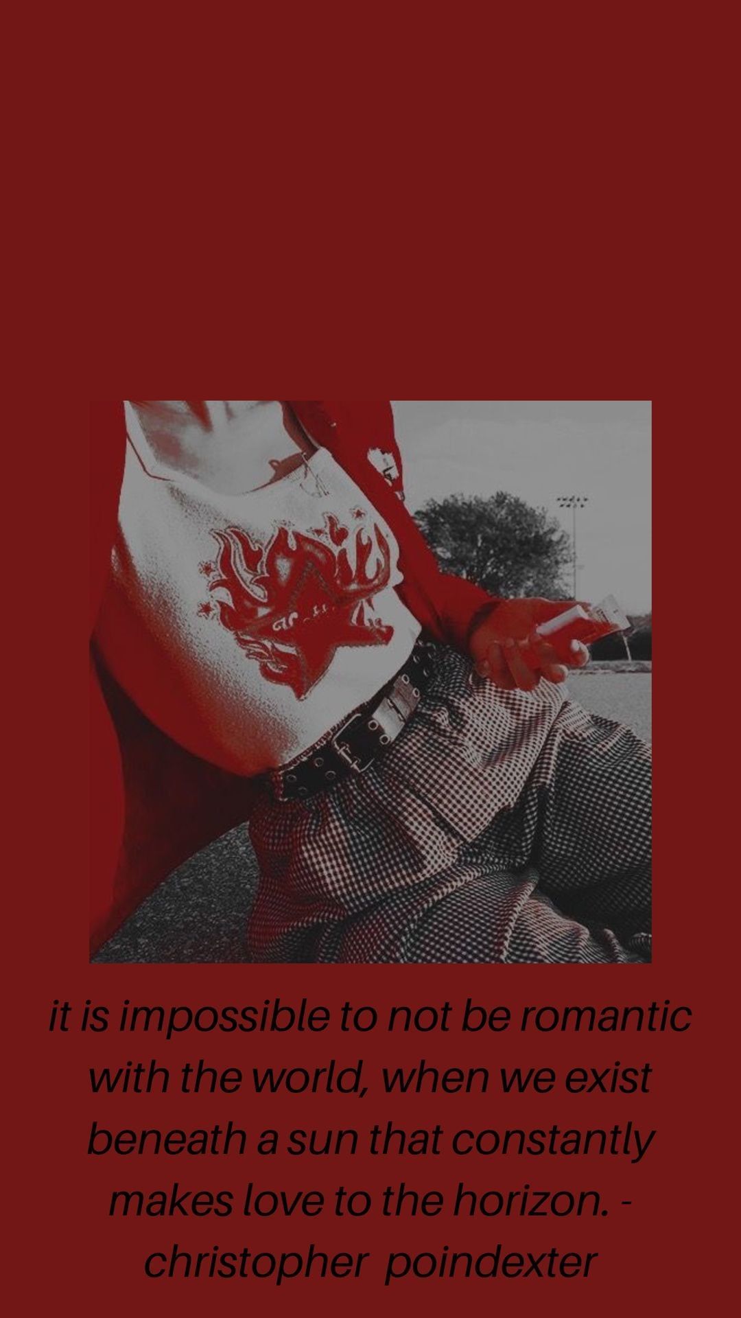 Red aesthetic wallpaper with quote from Christopher Poindexter. - IPhone red