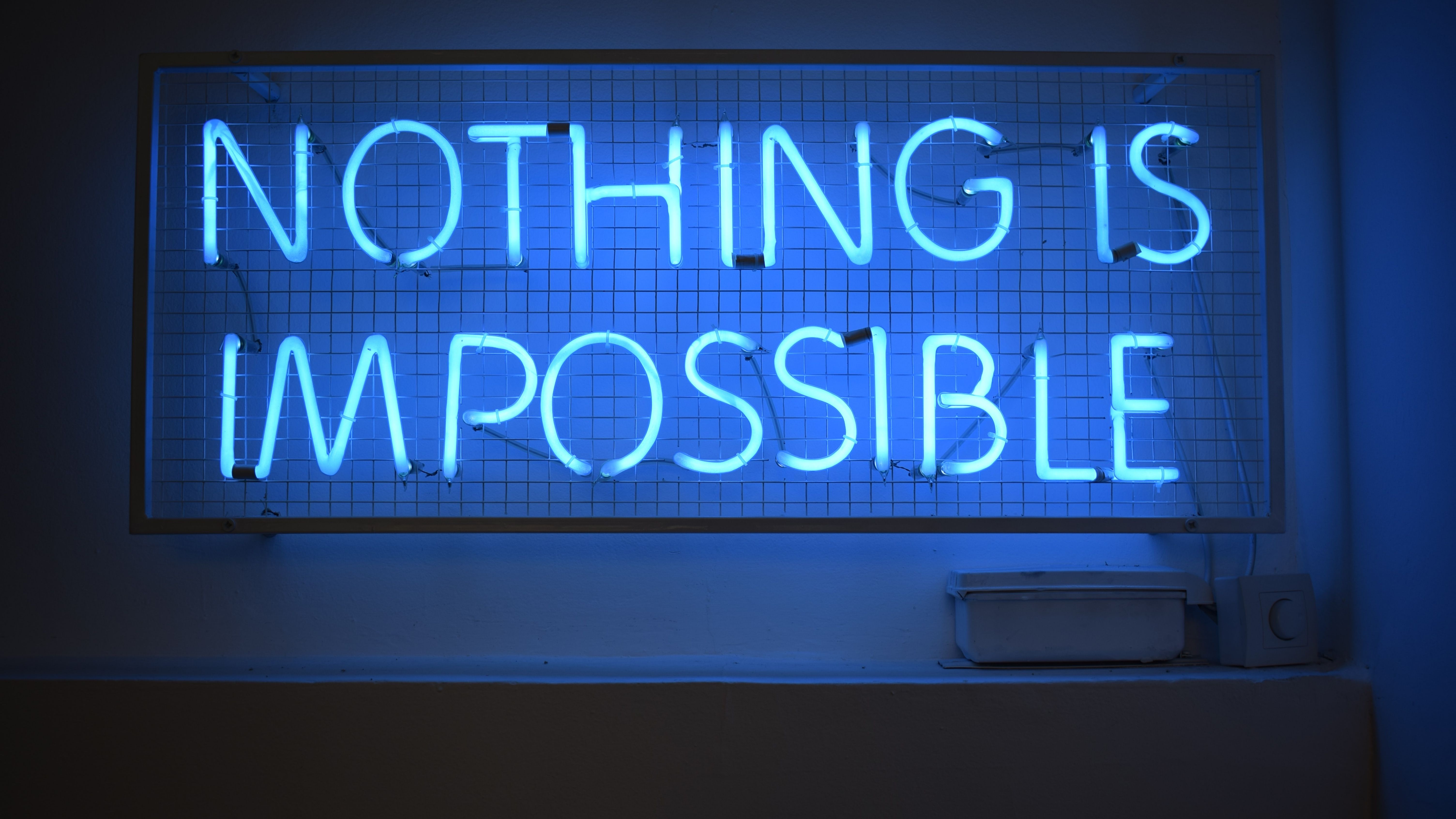 Nothing is Impossible Wallpaper 4K, Neon sign, Blue light, Quotes