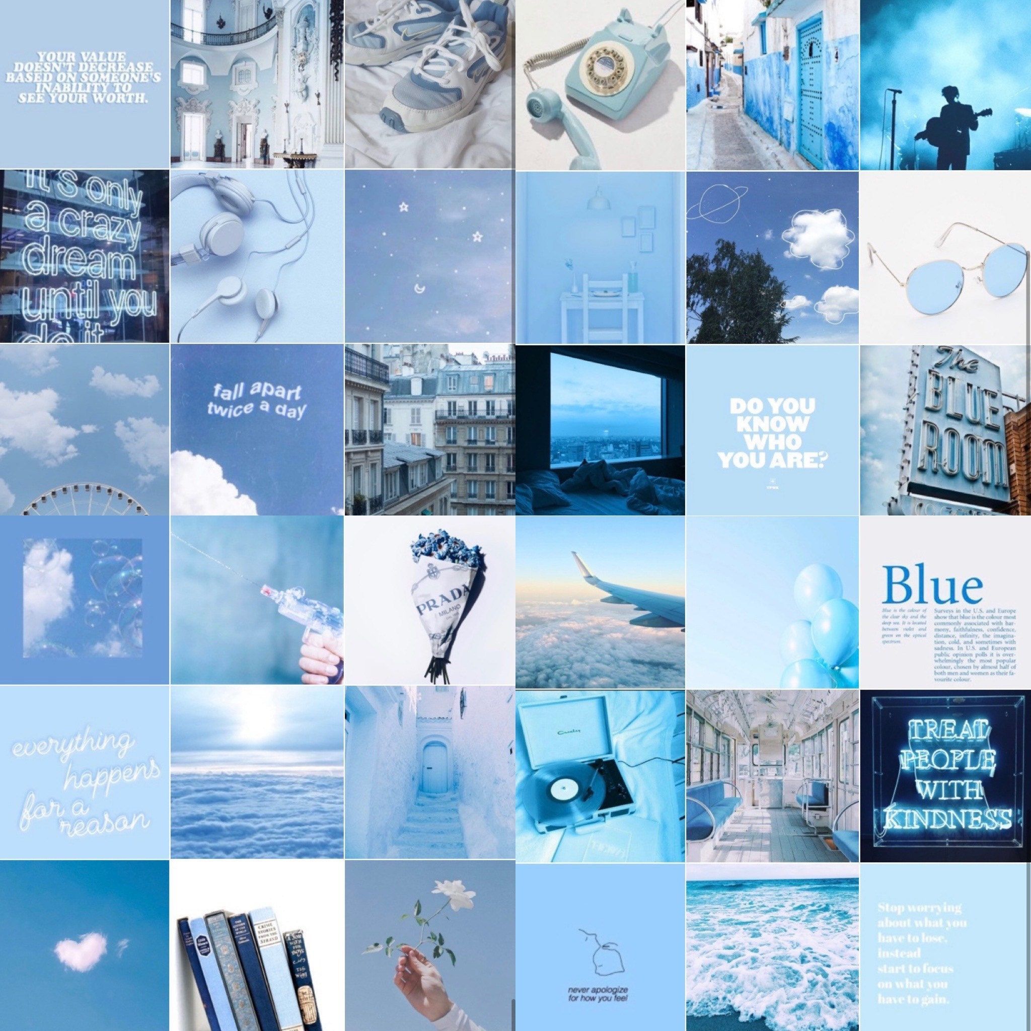 Blue Aesthetic Wall Collage Kit Aesthetic Light Blue. Cute blue wallpaper, Baby blue aesthetic, Blue wallpaper iphone