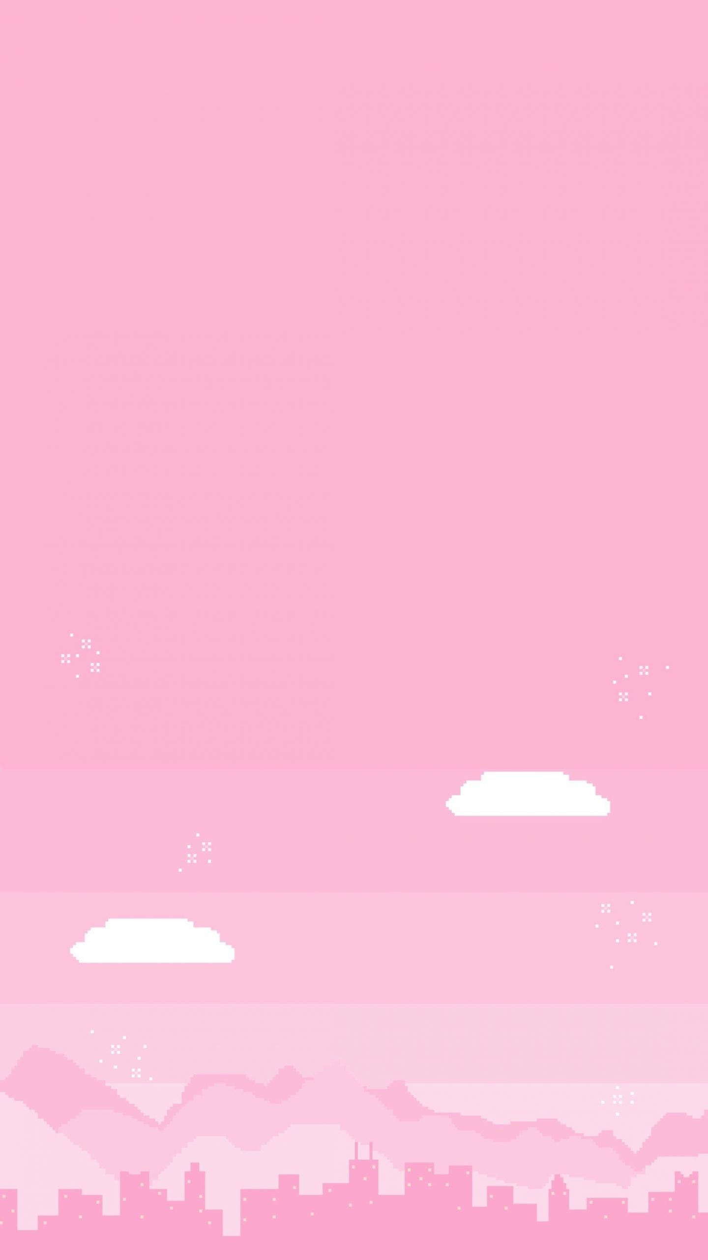 A pink sky with clouds and mountains - Anime, pink, pink anime, cute pink