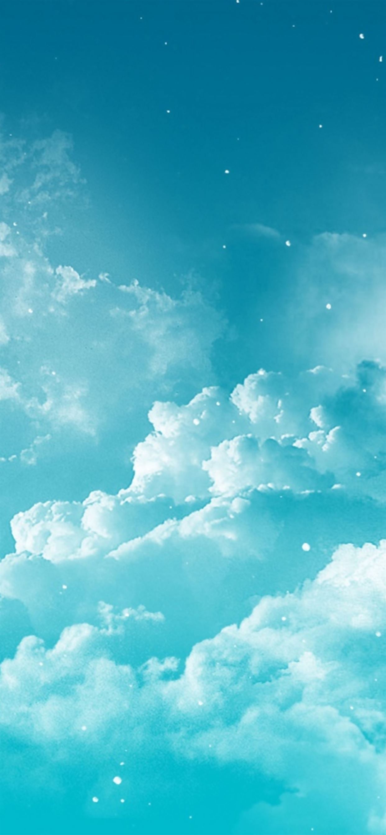 Aesthetic blue sky with white clouds and stars wallpaper - Turquoise