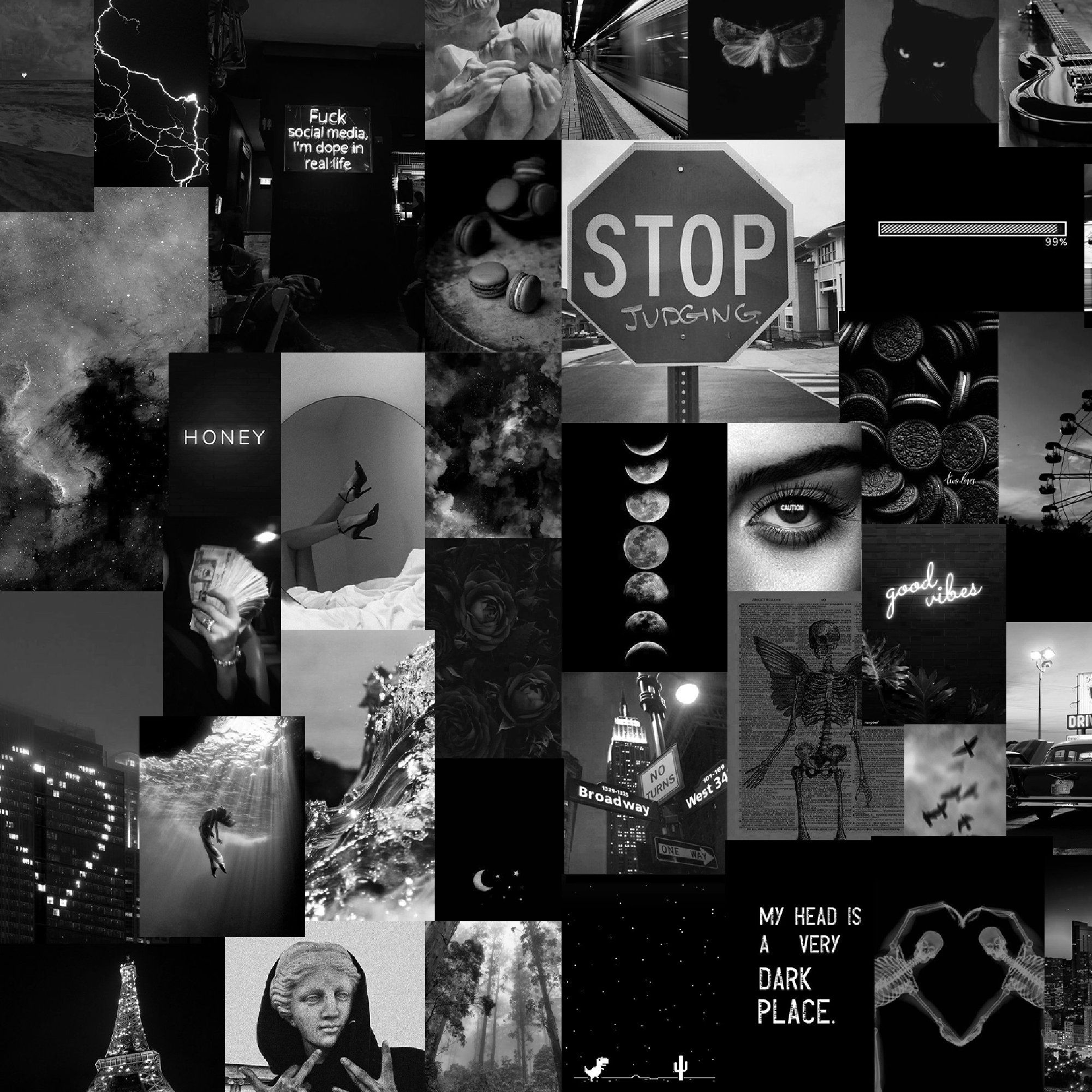 A black and white collage of various images - Broadway