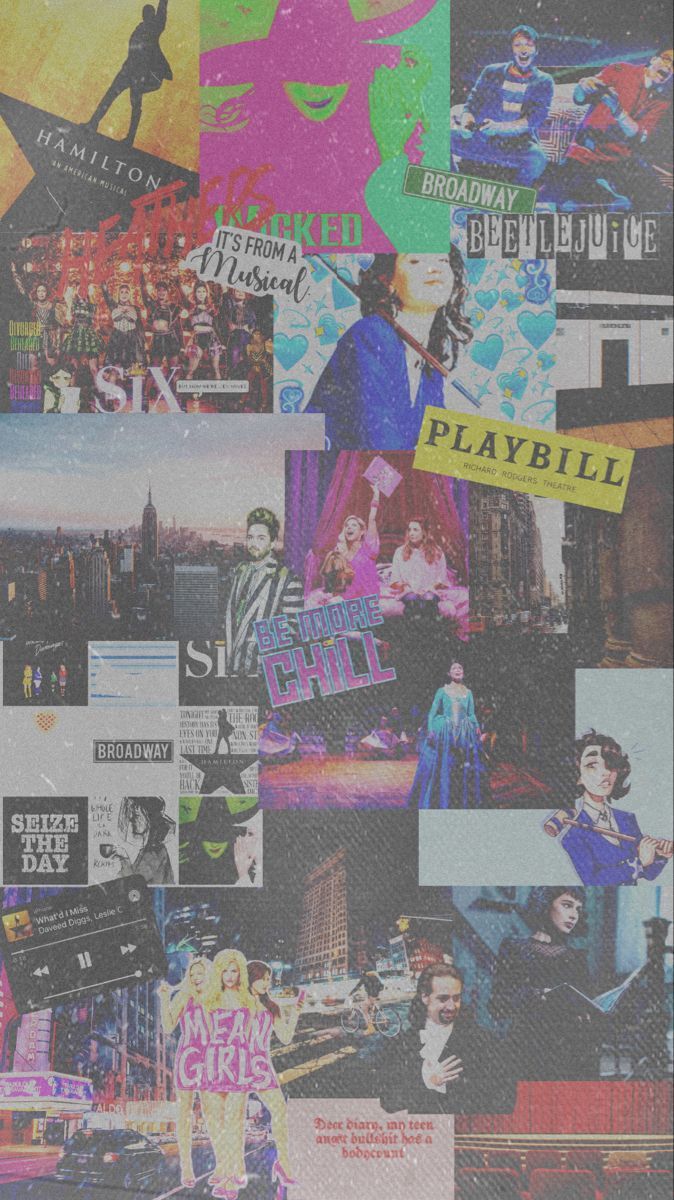 Collage of various musicals and show posters - Broadway