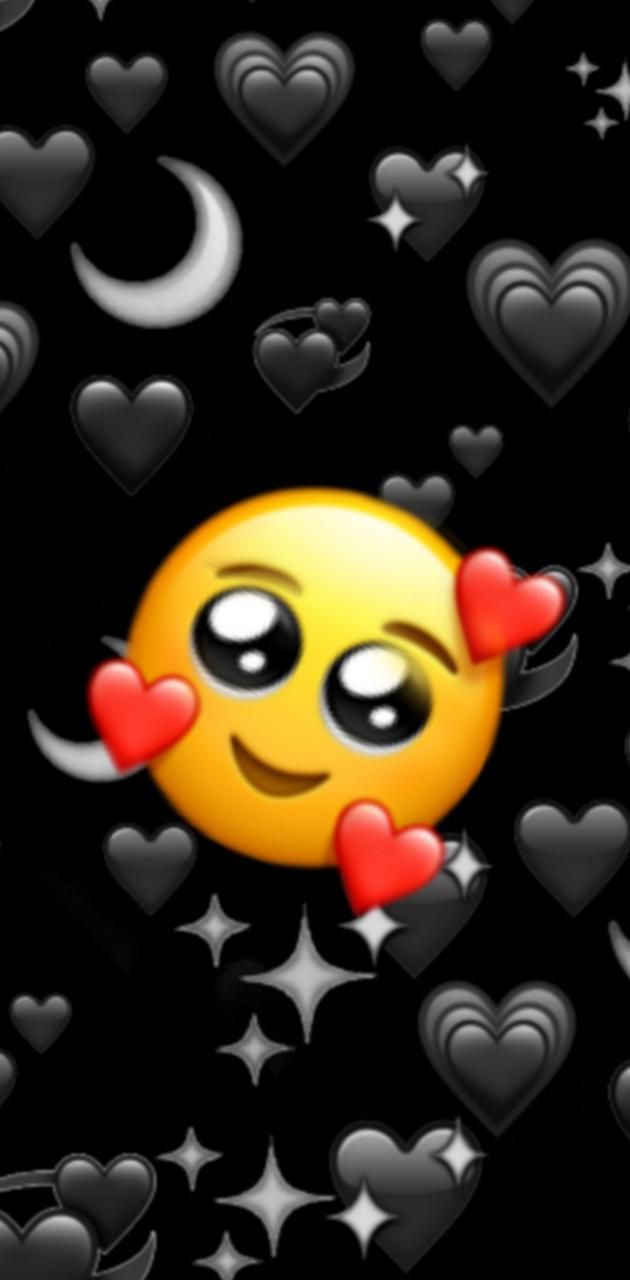 A yellow smiley face with hearts and stars - Emoji