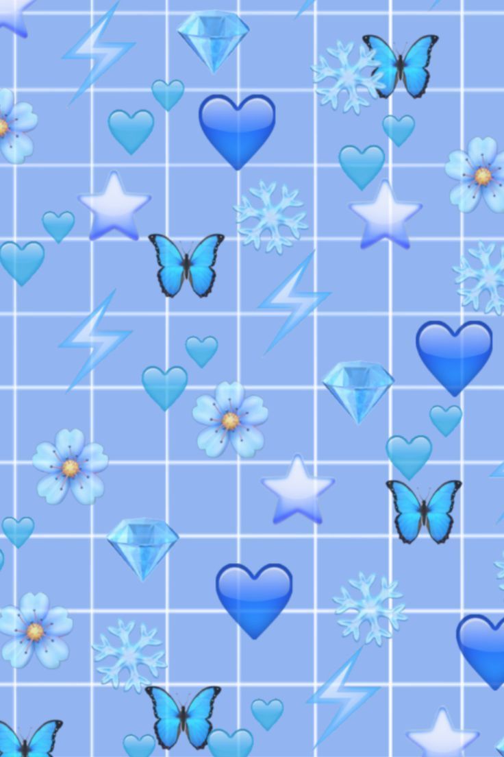 Aesthetic blue wallpaper with emojis and diamonds - Emoji