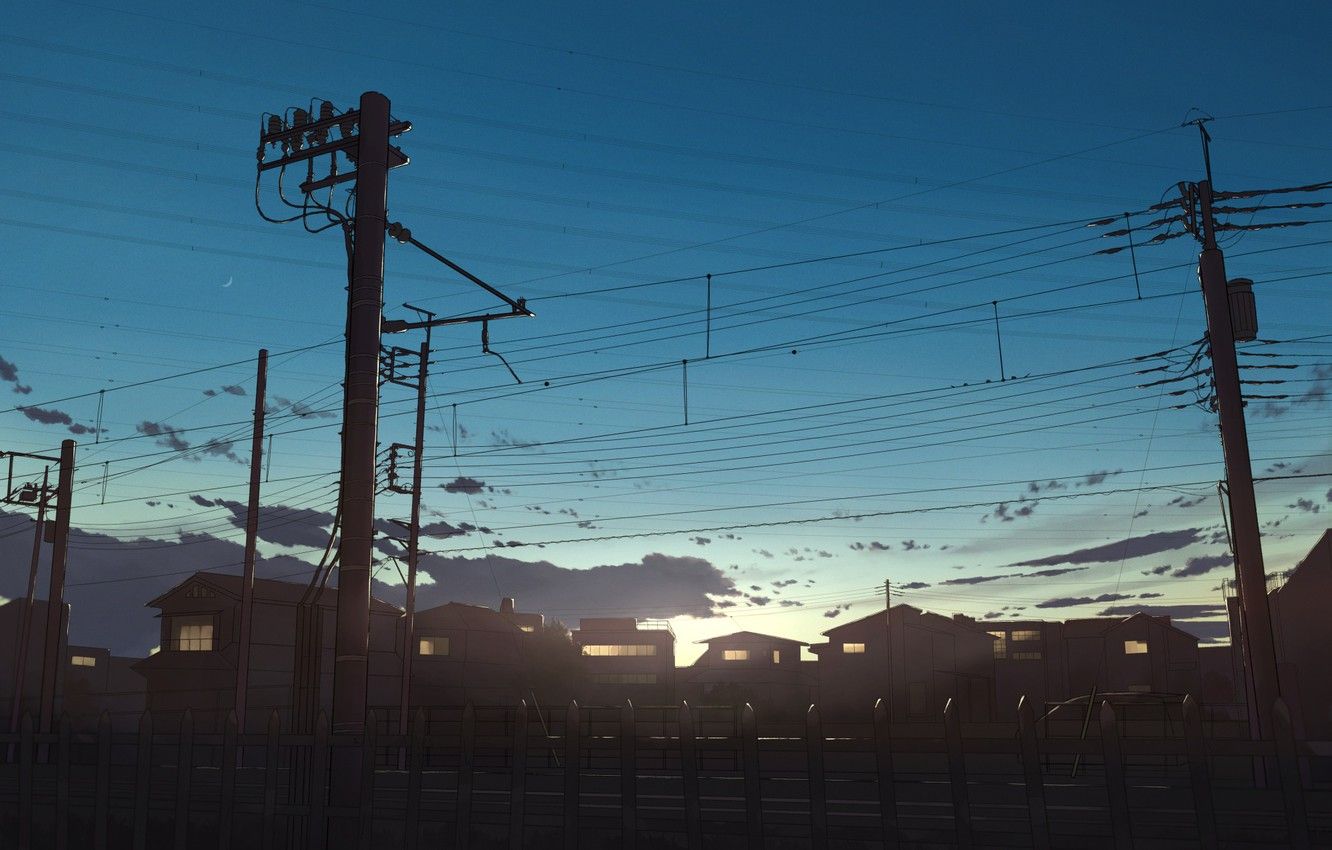 Wallpaper the sky, home, twilight, power lines image for desktop, section арт
