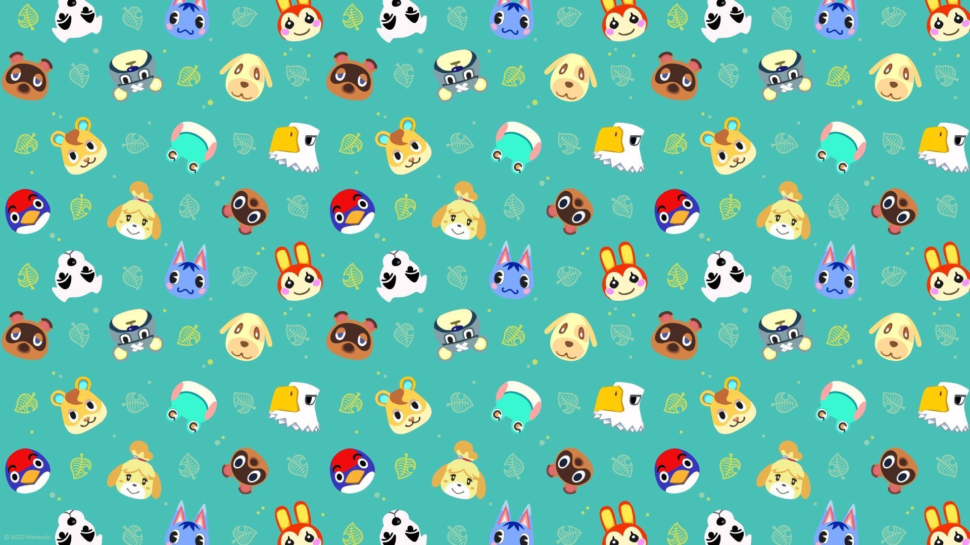 A pattern of animal faces on blue background - Animal Crossing, Nintendo