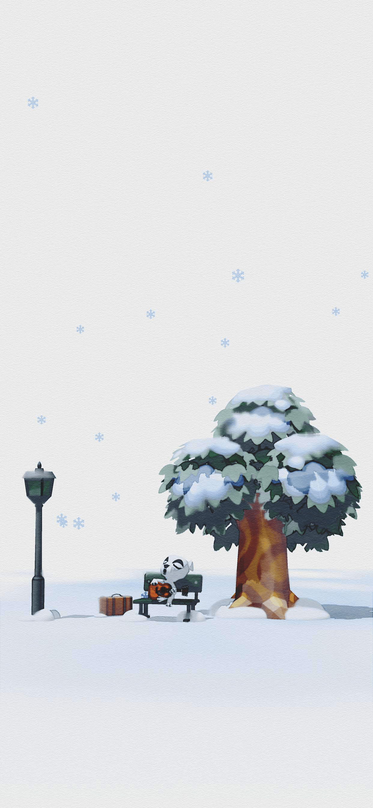 A snowy scene with trees and trucks - Animal Crossing