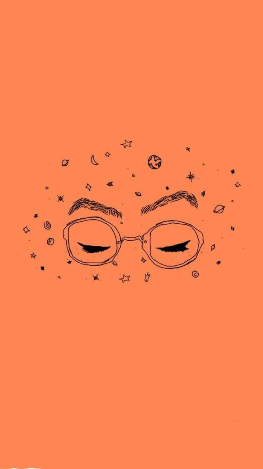 A drawing of an eye with glasses and stars - Pastel orange