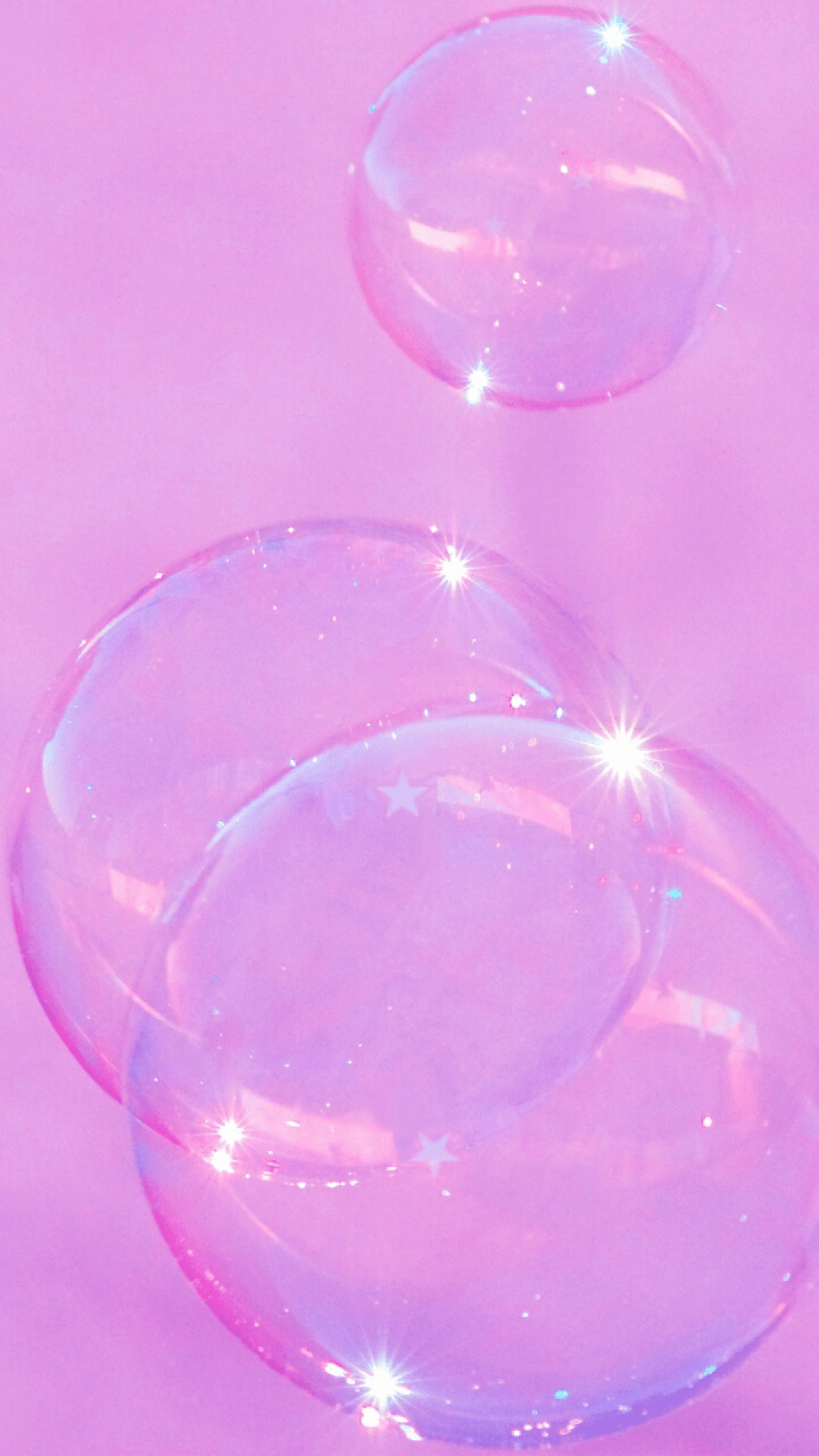 Three pink bubbles with sparkles in them - Pastel purple, light purple, bubbles
