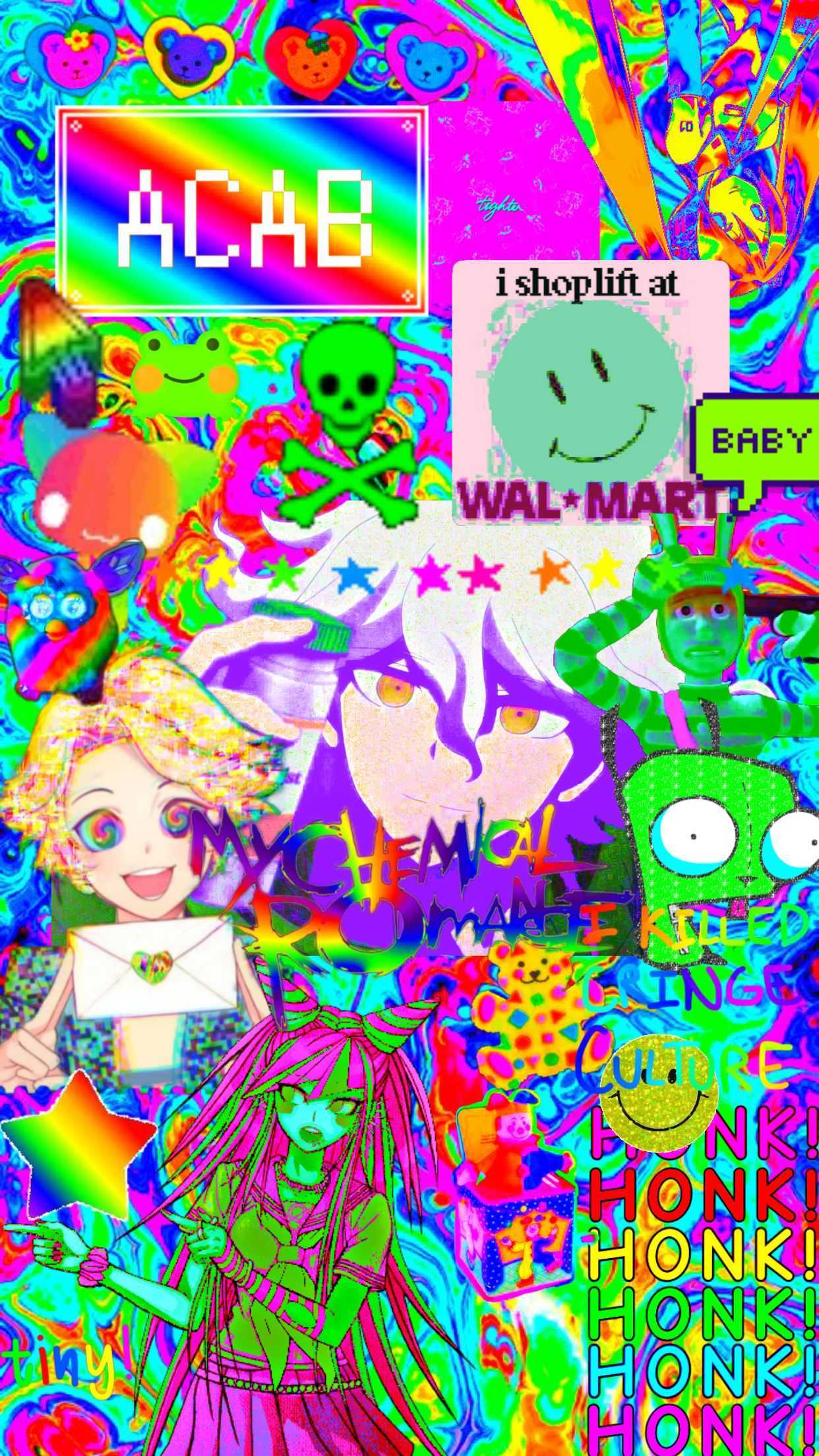 A colorful poster with many different characters - Weirdcore, kidcore, webcore, glitchcore