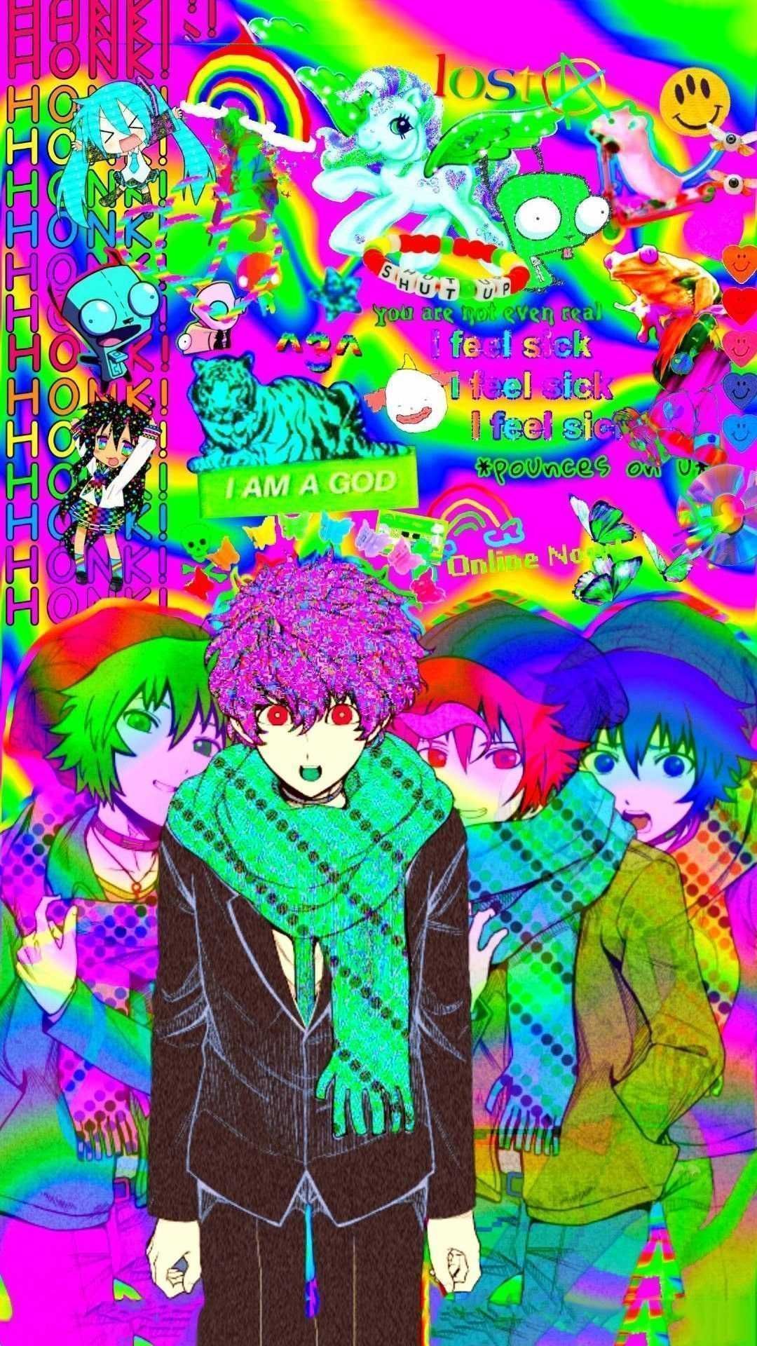 A colorful poster with different characters on it - Weirdcore, webcore