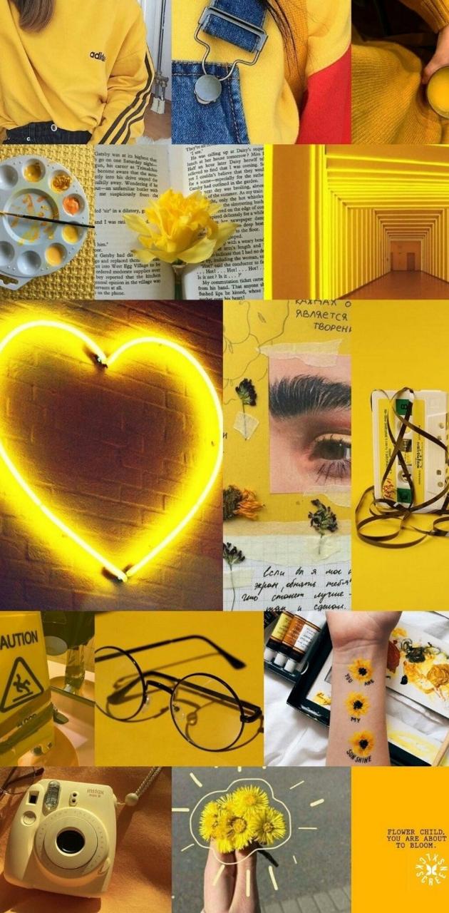 A collage of yellow and pink pictures - Yellow iphone, yellow