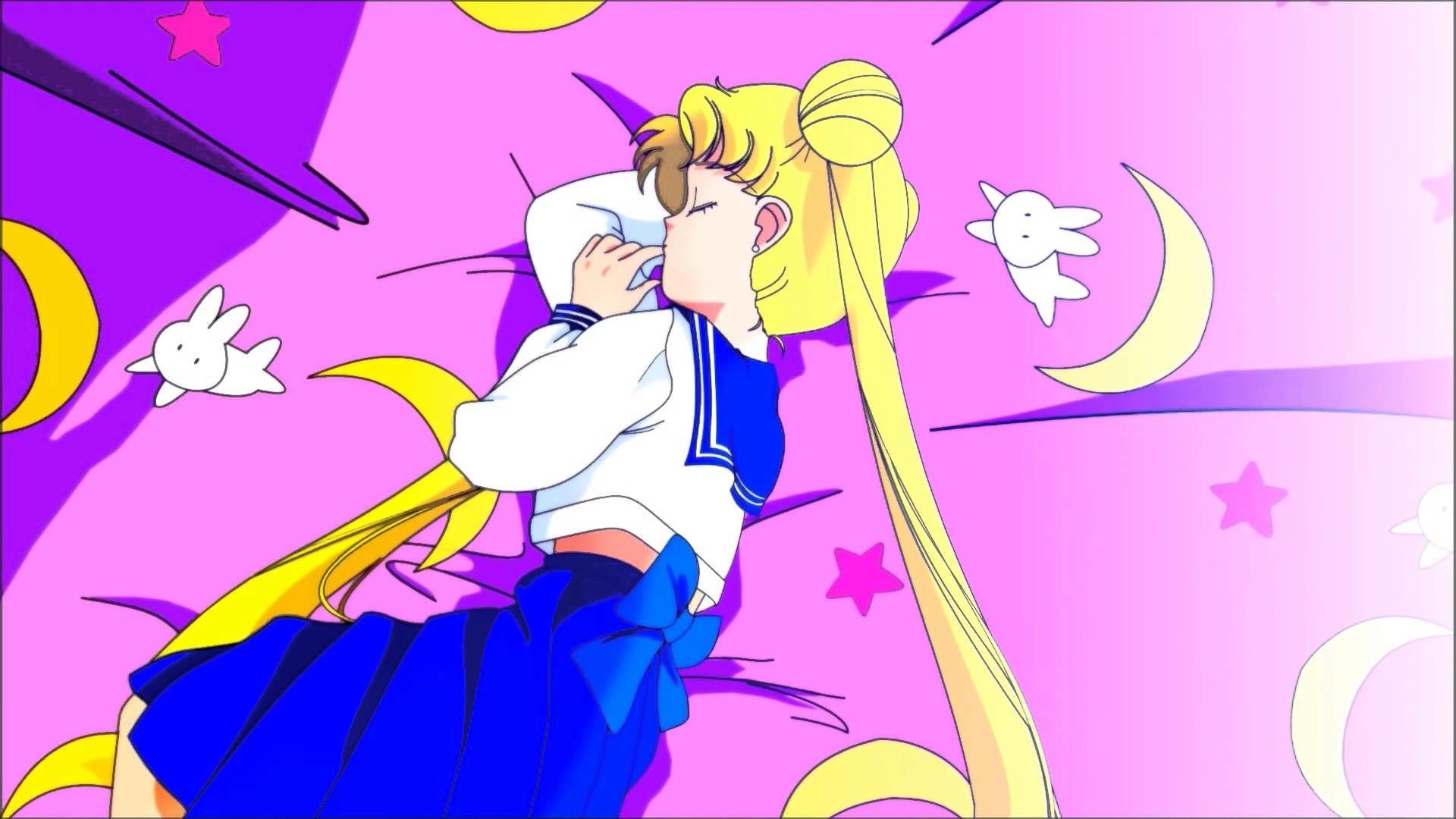 A cartoon character is laying on the ground - 90s anime, Sailor Moon