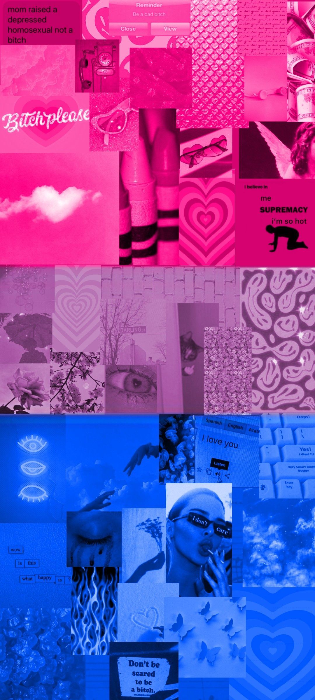 Aesthetic phone background collage of pink and blue photos - Bisexual