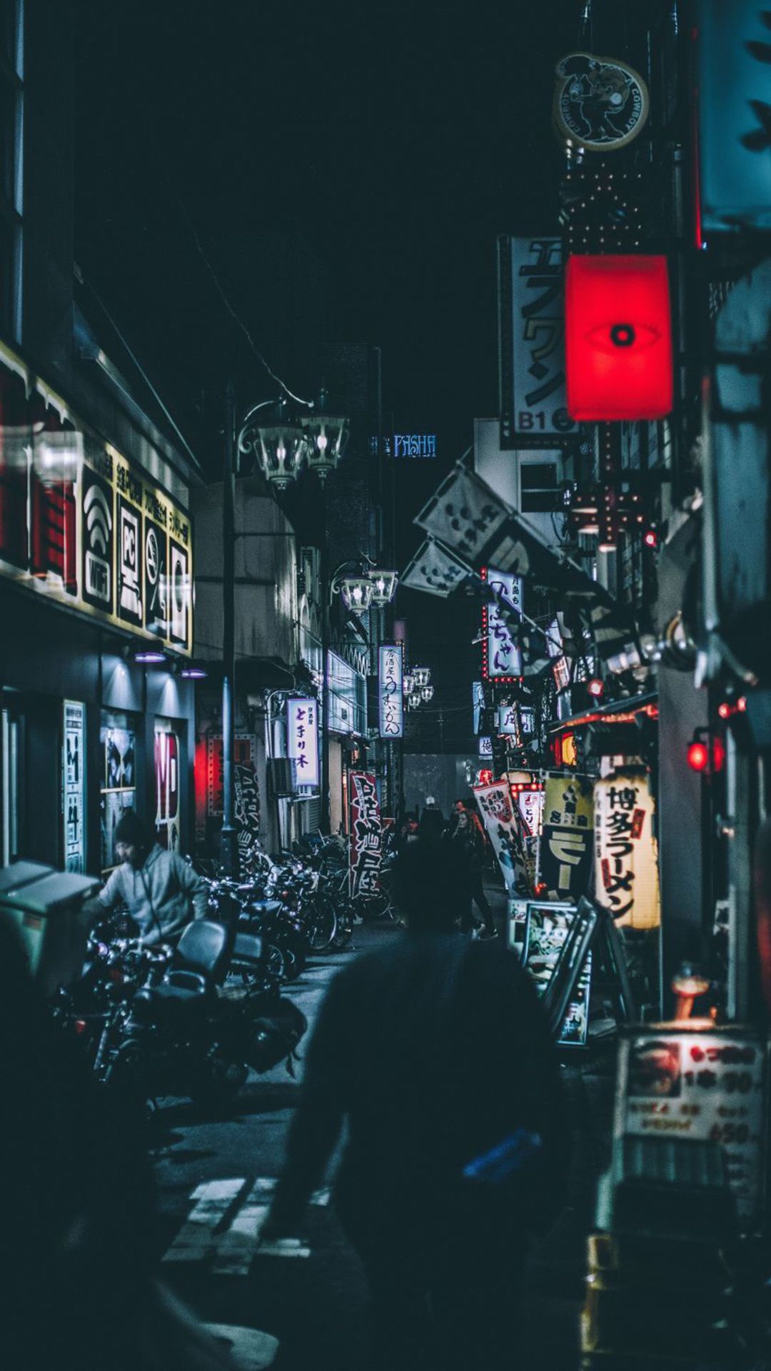 IPhone wallpaper of a street in Tokyo at night with neon signs - HD