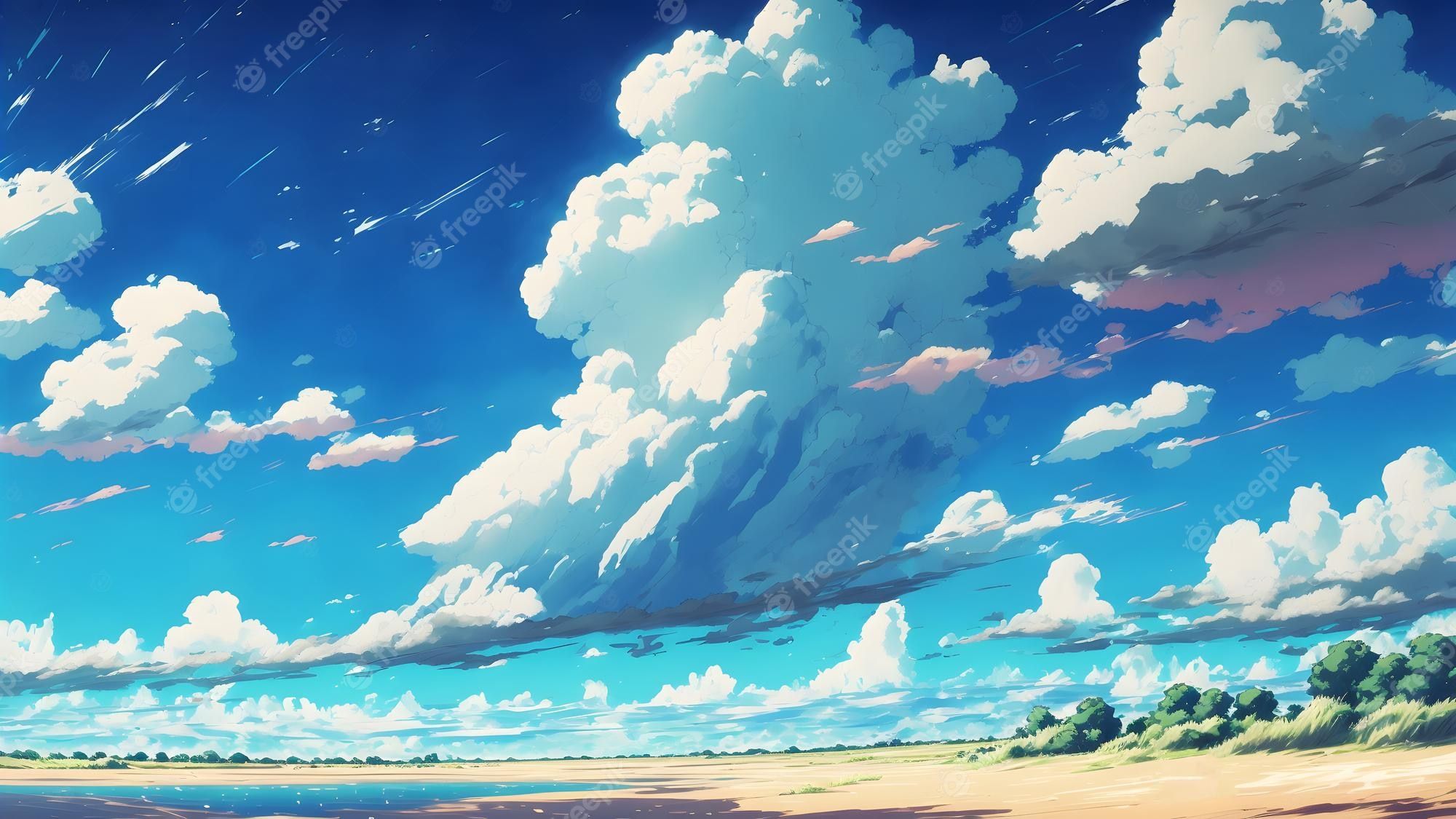Anime landscape with the beautiful sky - Anime landscape