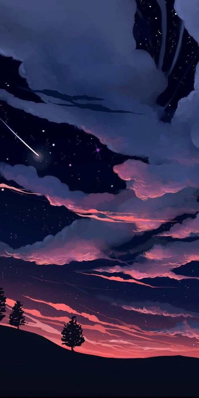 Iphone wallpaper of a starry sky - Anime landscape, LGBT