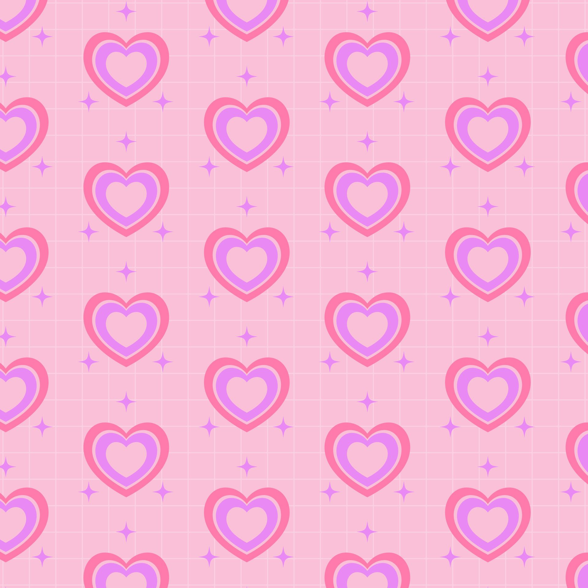 Retro pink groovy psychedelic background. Pink heart aesthetic. Nostalgia for 1980s -1990s