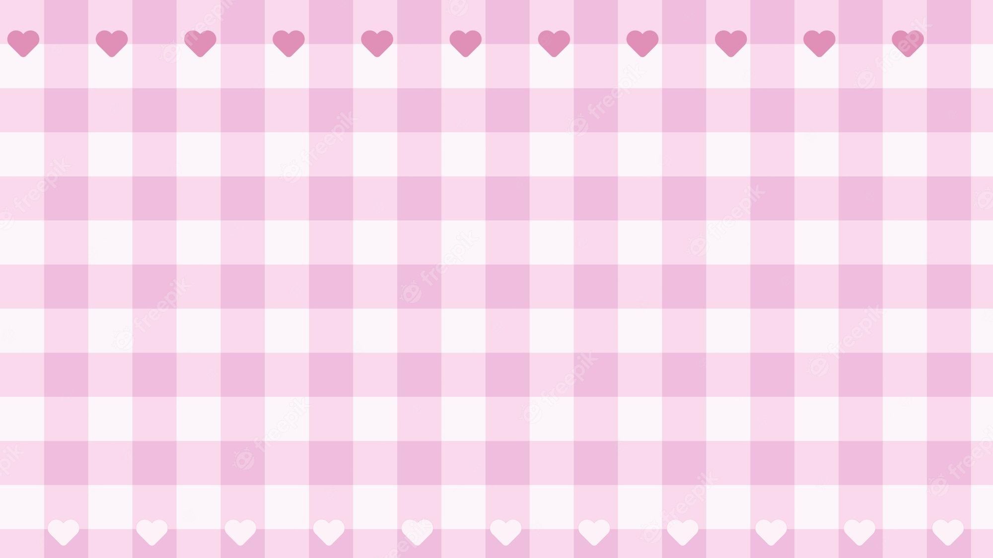 Premium Vector. Aesthetic pastel pink with heart gingham checkers plaid checkerboard wallpaper illustration perfect for wallpaper backdrop postcard background banner