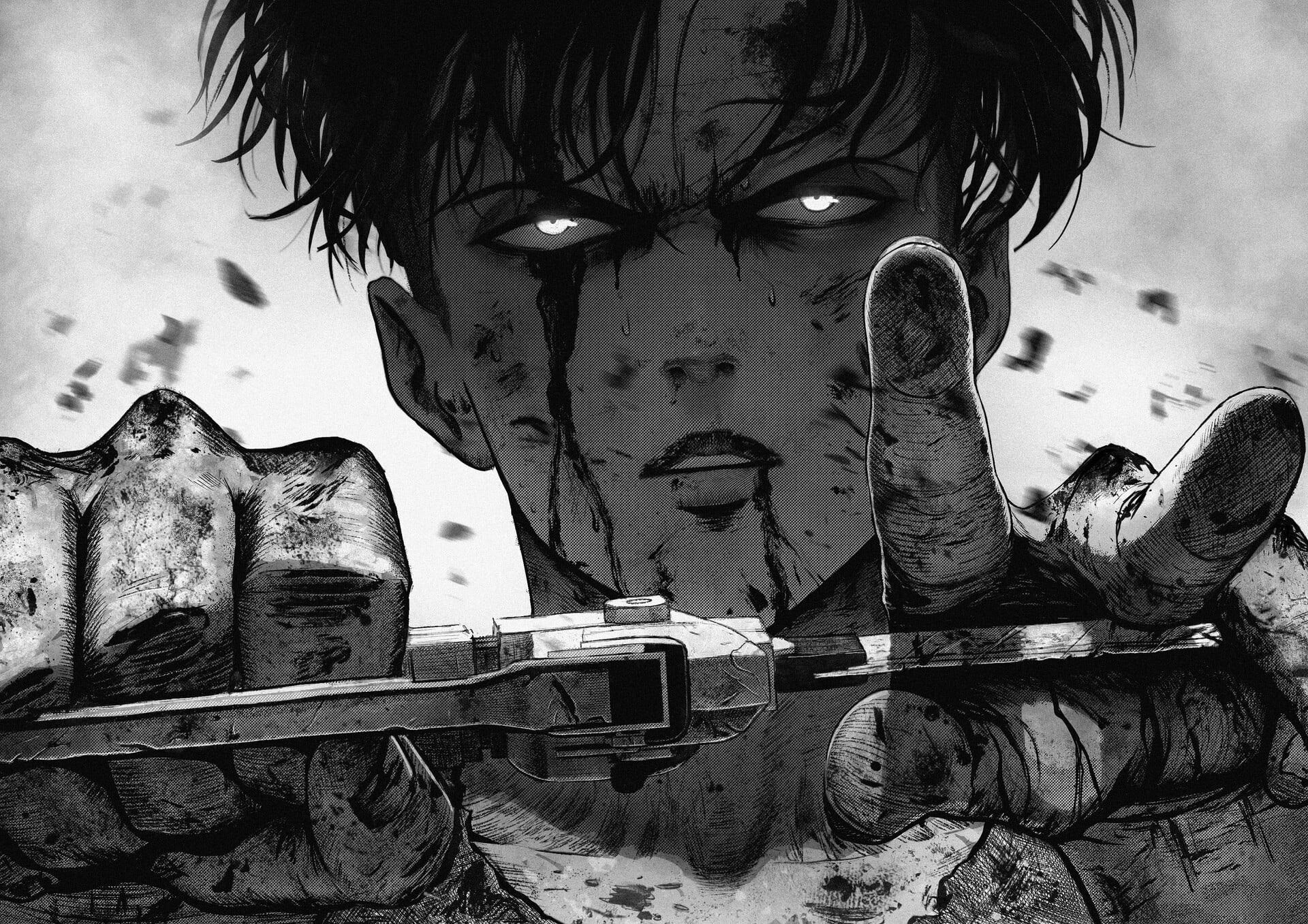 Eren Yeager from Attack on Titan, with a gun in his hands - Attack On Titan