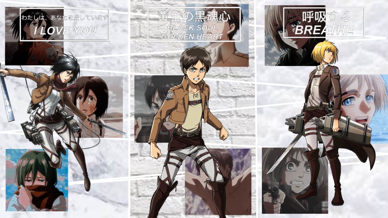 The wallpaper of anime characters with different poses - Attack On Titan