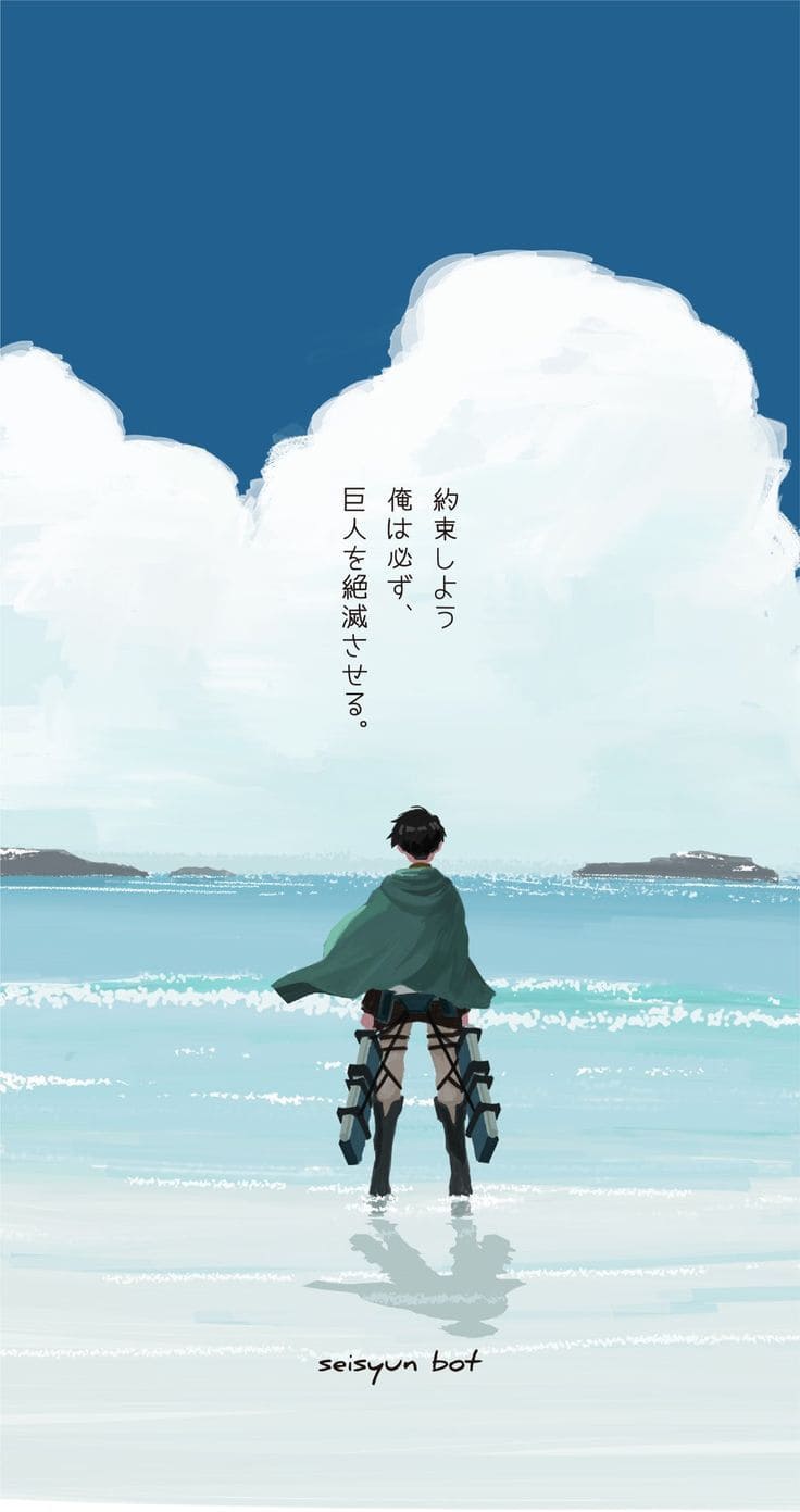 A man standing on the beach with his back to us - Attack On Titan