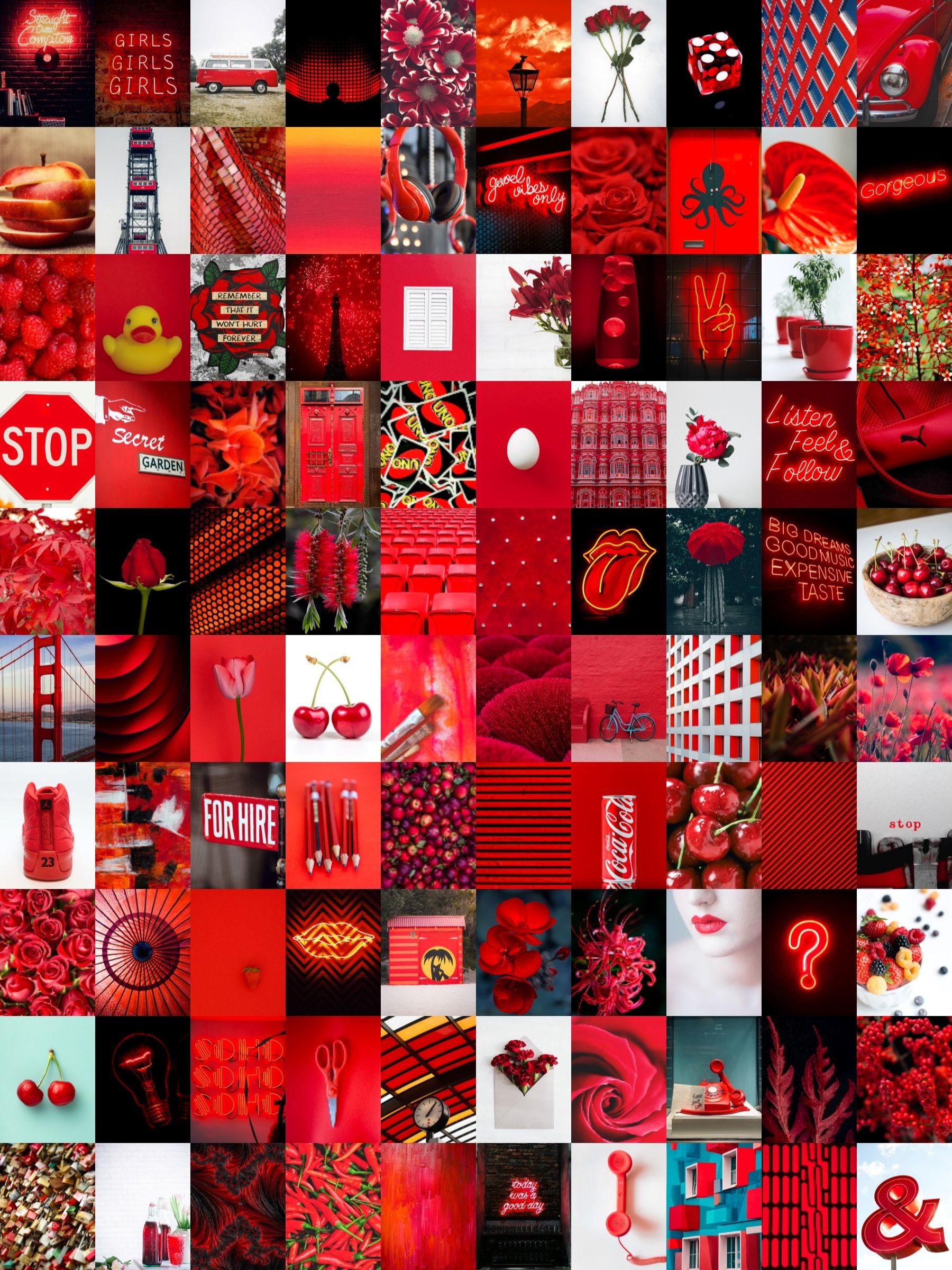 A collage of red and pink aesthetic pictures. - Light red