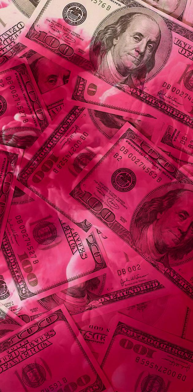 A pile of pink 100 dollar bills - Money